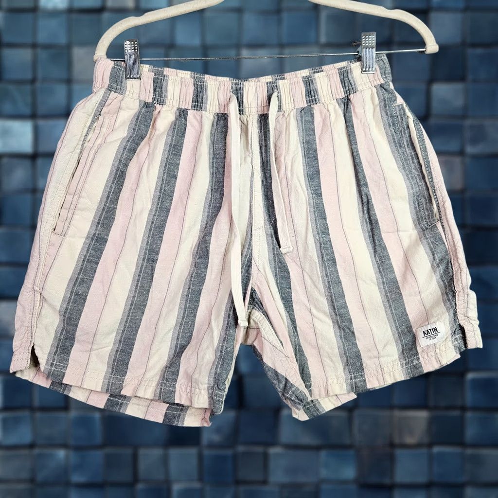 Katin Katin Shorts Men S Striped Casual Drawstring Elastic Waist Cotton Linen Size US 29 - 1 Thumbnail