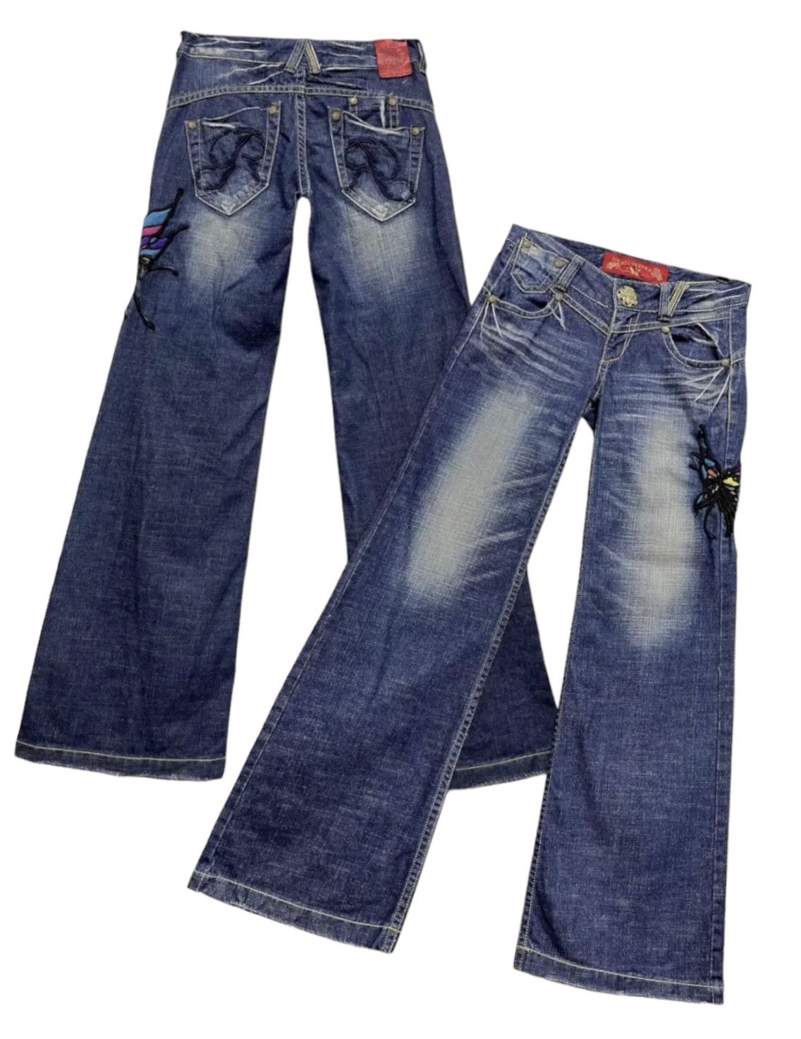 Japanese Brand 🦋FYE TATTOO REDPEPPER Butterfly Embroidery Wide Flare Denim Size US 29 - 1 Thumbnail