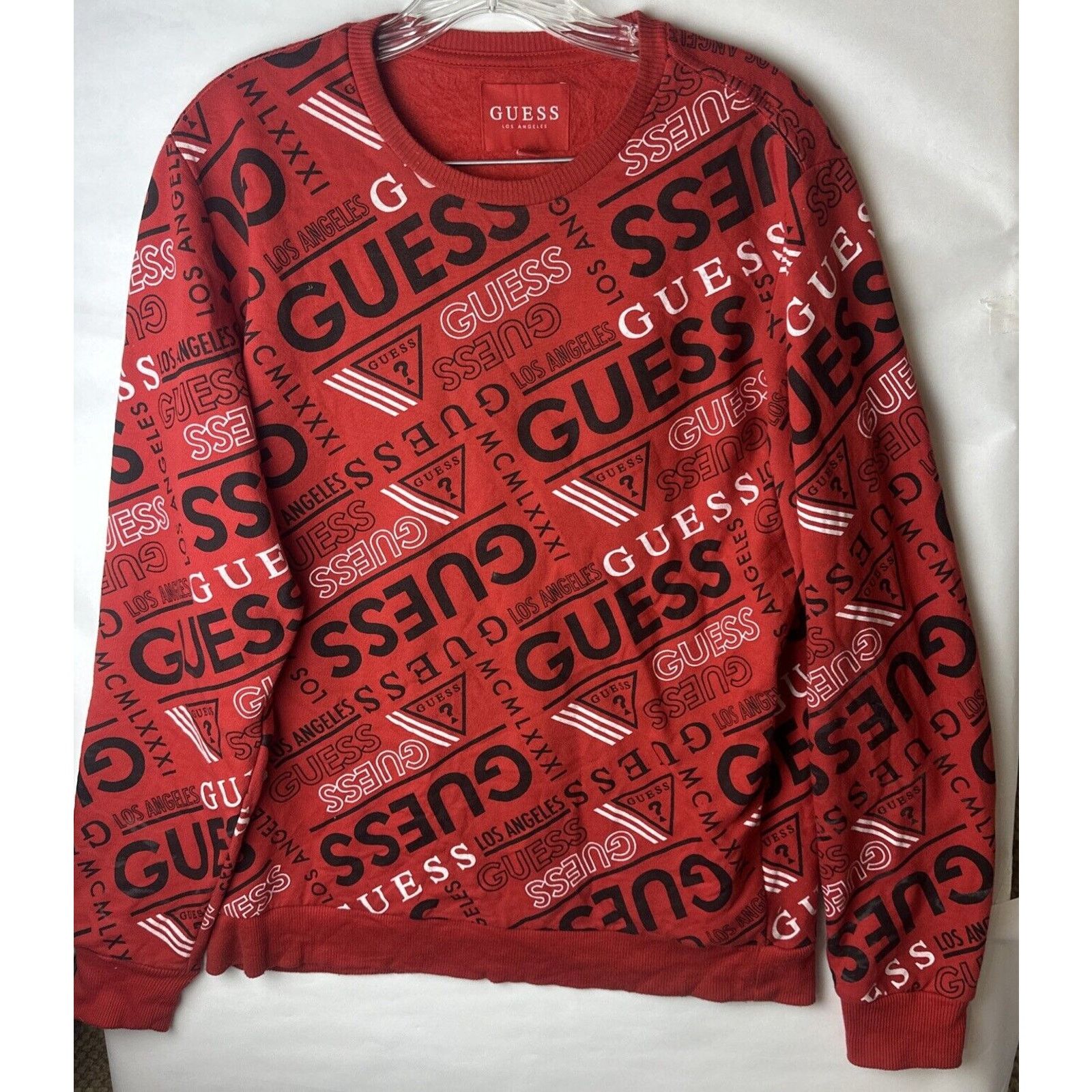 Guess Guess Womens Red Crewneck All Over Logo Pullover Size L Size L / US 10 / IT 46 - 1 Thumbnail