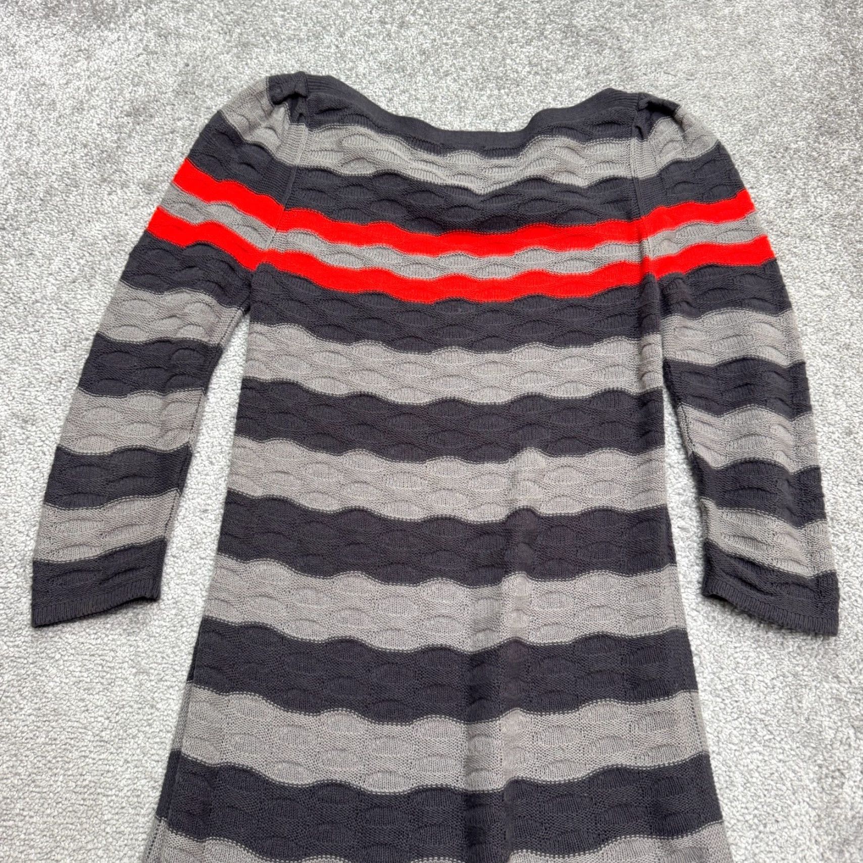 Vintage BP Textured Knit Sweater Dress Womens S Gray Red Striped Scoop Neck Stretch Dress Size S / US 4 / IT 40 - 3 Thumbnail