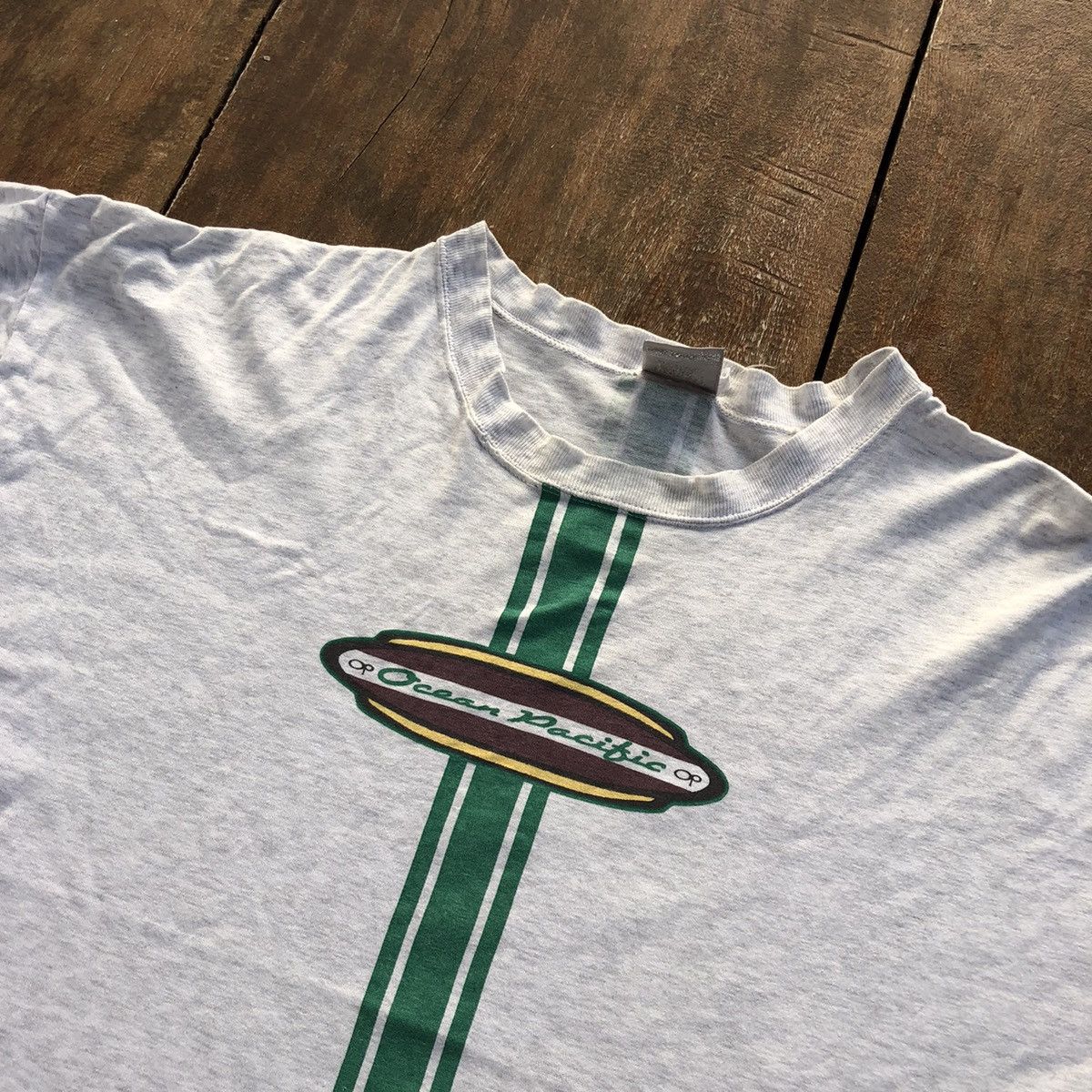 image of Vintage 90's Ocean Pacific Surfing T Shirt in Grey, Men's (Size Large)