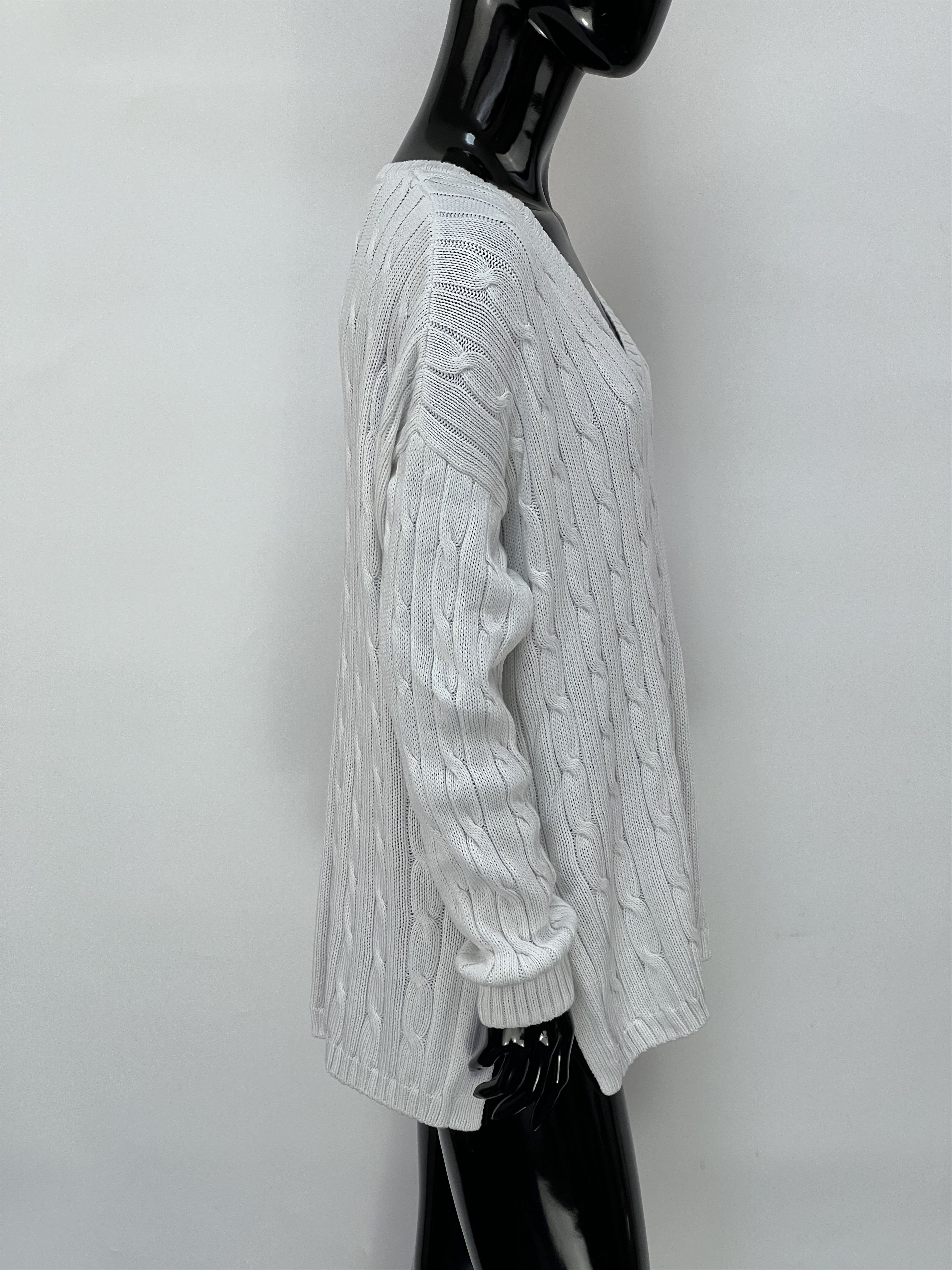 Polo Ralph Lauren Polo Ralph Lauren White Cotton Cable Knit V-Neck Sweater Size L / US 10 / IT 46 - 2 Thumbnail