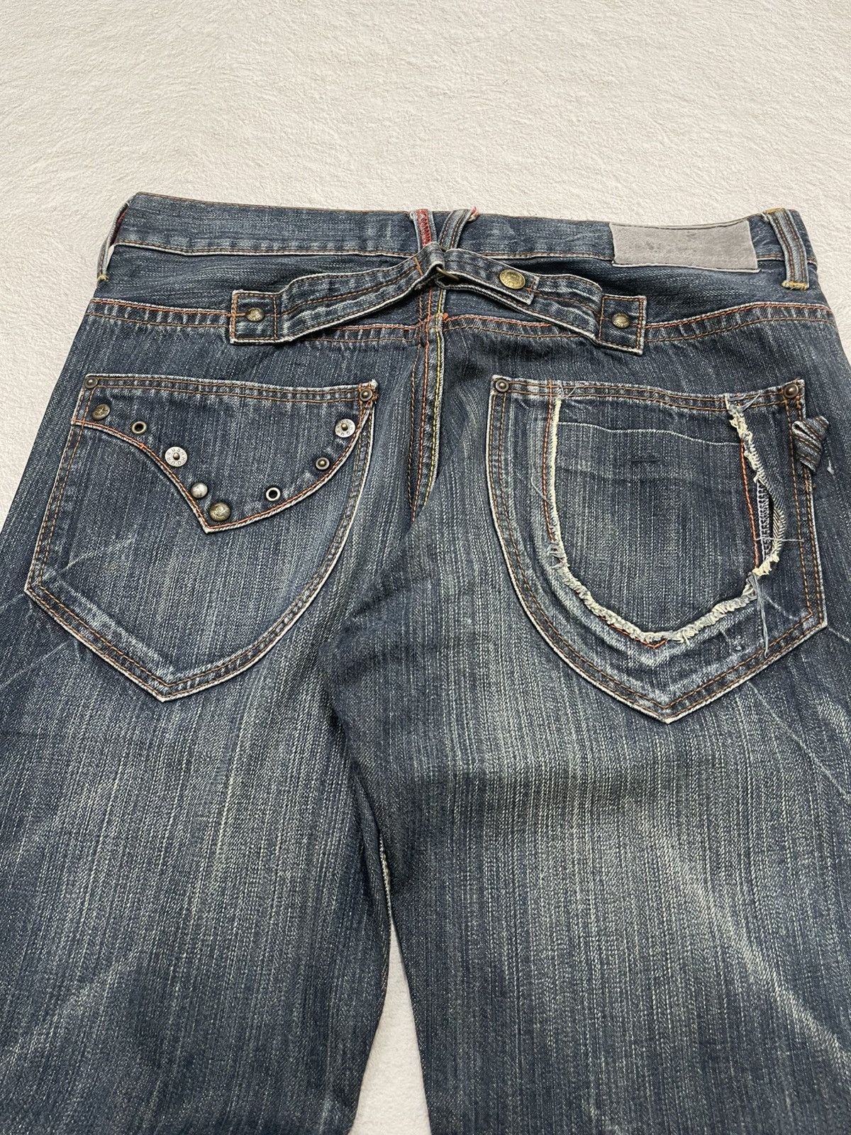 Japanese Brand 2000s Rush Hour Studed Denim Jeans Stonewash Y2K Size US 33 - 6 Thumbnail