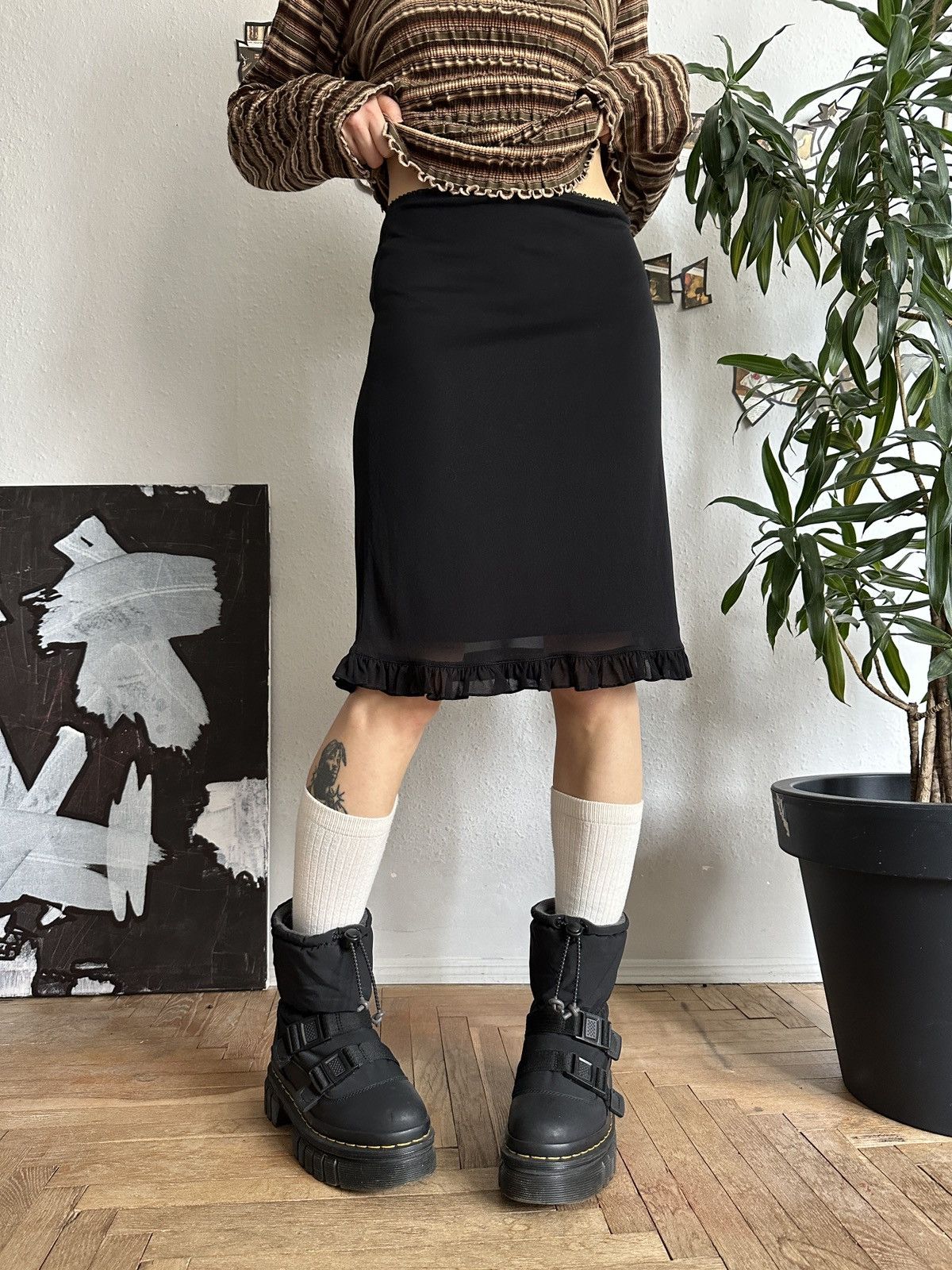 Morgan Homme × Vintage Morgan de Toi Vinrage Mesh Lace Trim Goth Midi Skirt Size 30" / US 8 / IT 44 - 4 Thumbnail