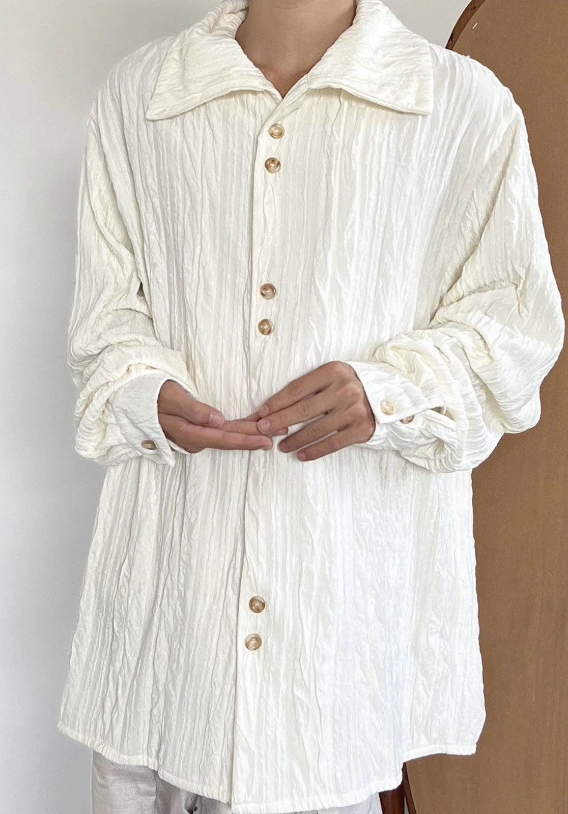 Japanese Brand × Vintage Retro vintage high neck crinkle button up shirt Size US M / EU 48-50 / 2 - 2 Thumbnail