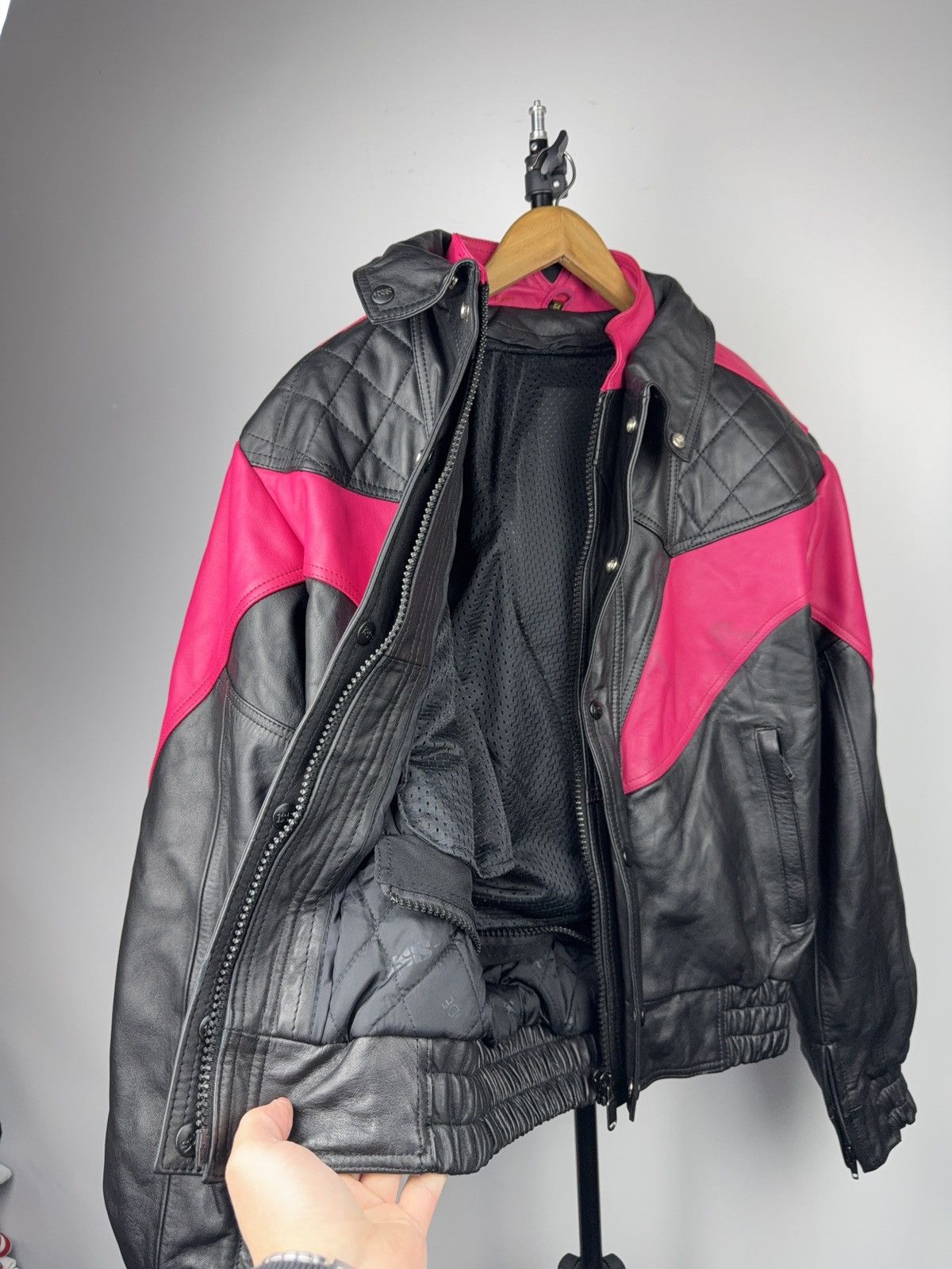 Genuine Leather Vintage 00s Leather Moto Racing Jacket Pink Black EU54 Size US L / EU 52-54 / 3 - 18 Thumbnail