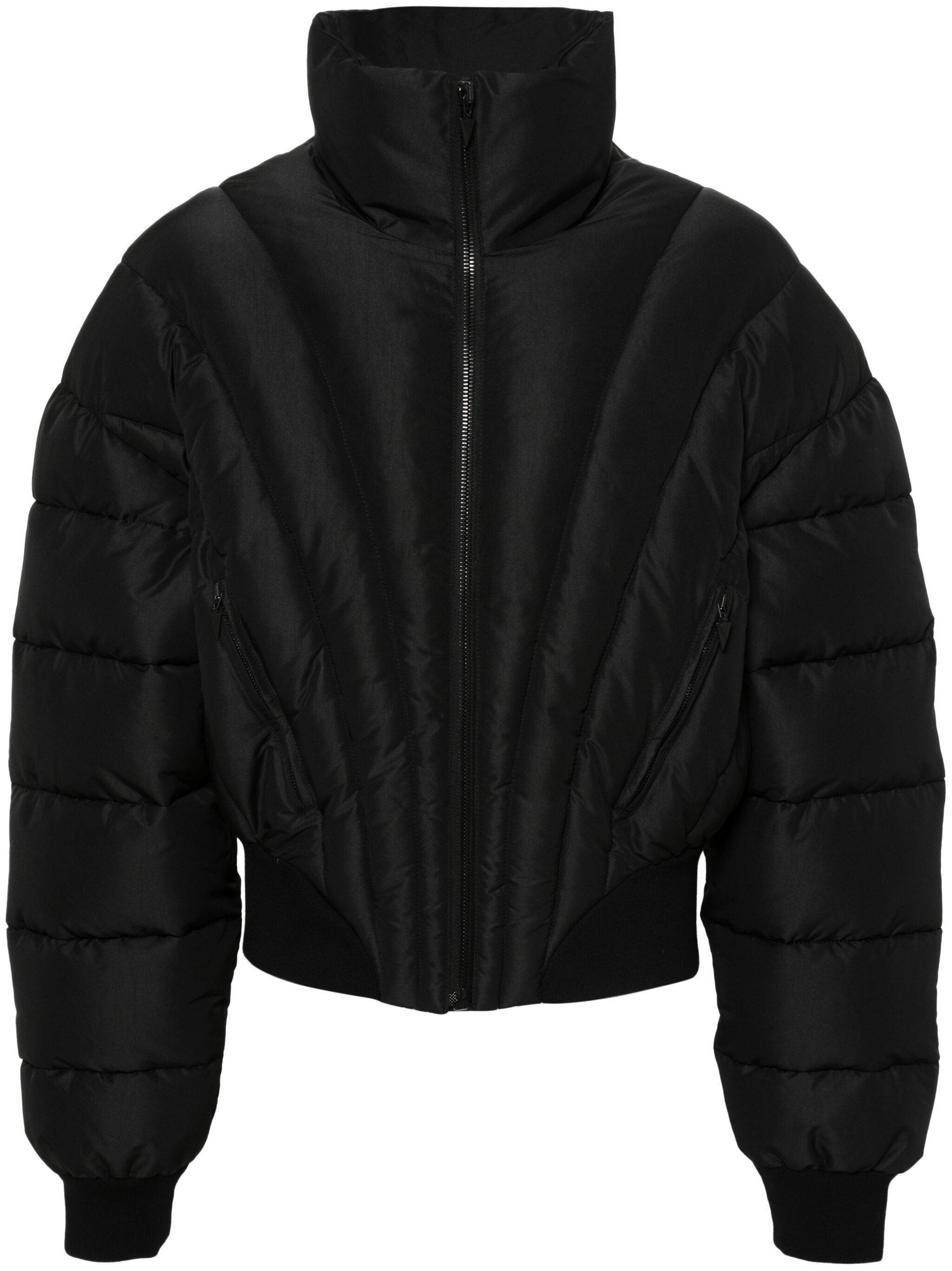 Mugler o1s22i1n1124 Cropped Bomber Jacket in Black Size US M / EU 48-50 / 2 - 1 Thumbnail