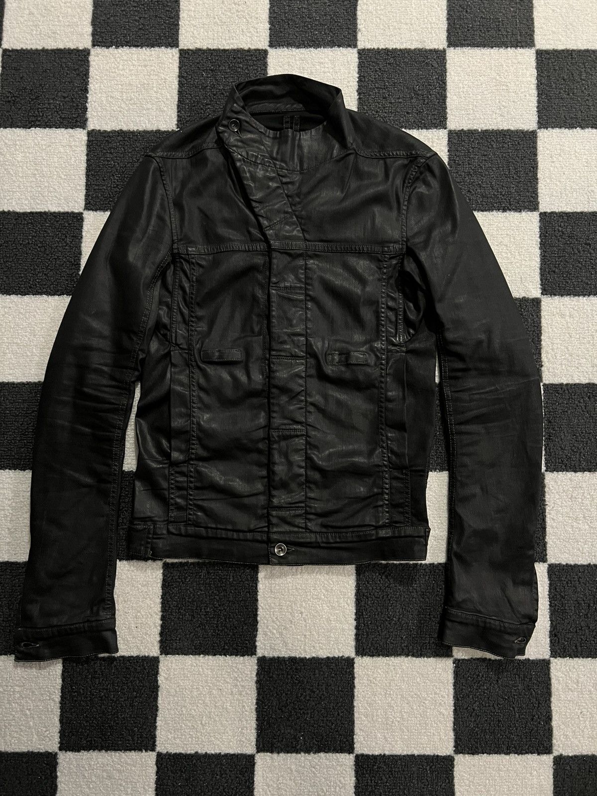 Rick Owens × Rick Owens Drkshdw Rick Owens Black Waxed Slave Asymetrical Jacket Size US S / EU 44-46 / 1 - 1 Thumbnail