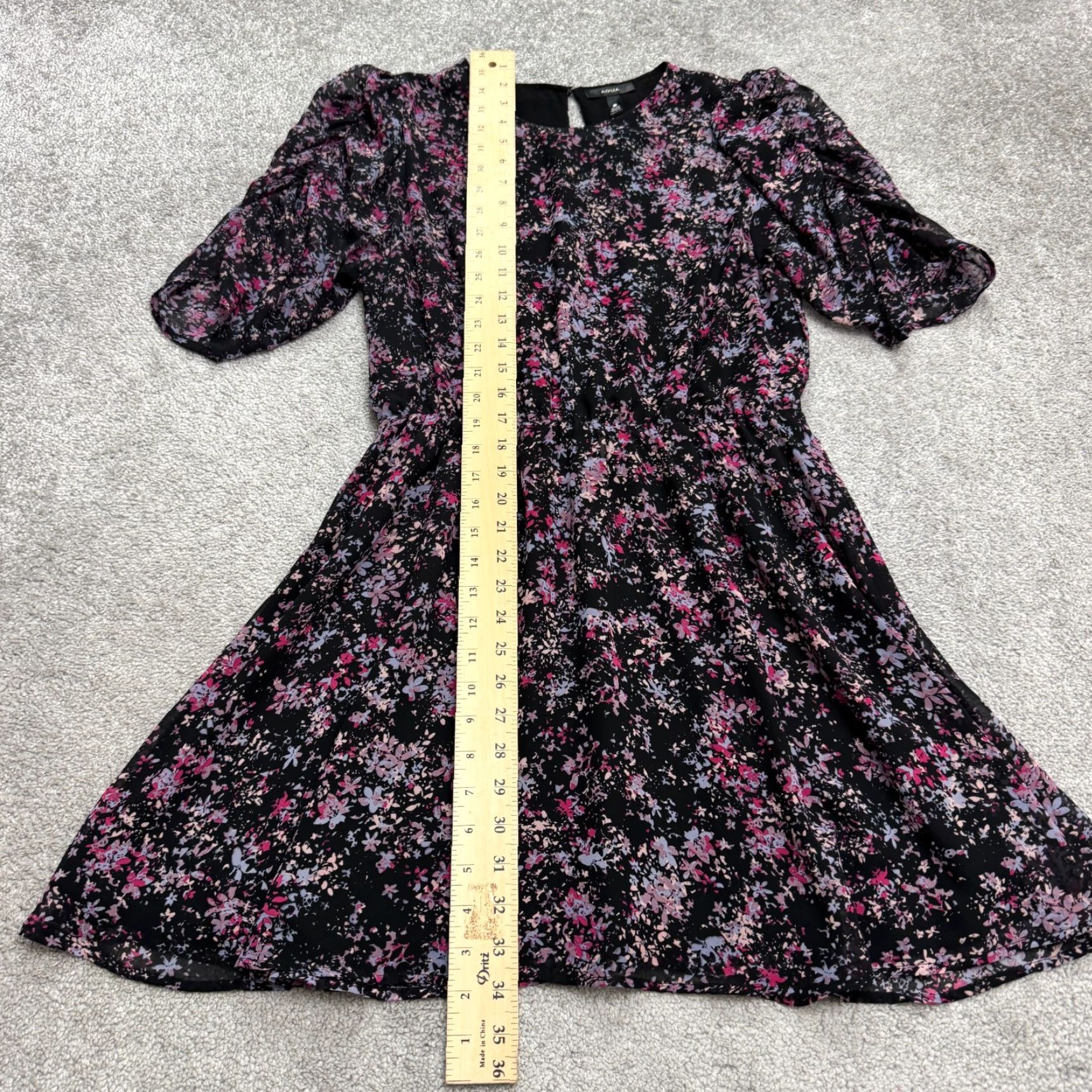 AQUA Aqua Puff Sleeve Mini Dress Womens L Black Floral Elastic Waist Long Sleeve Size L / US 10 / IT 46 - 7 Thumbnail