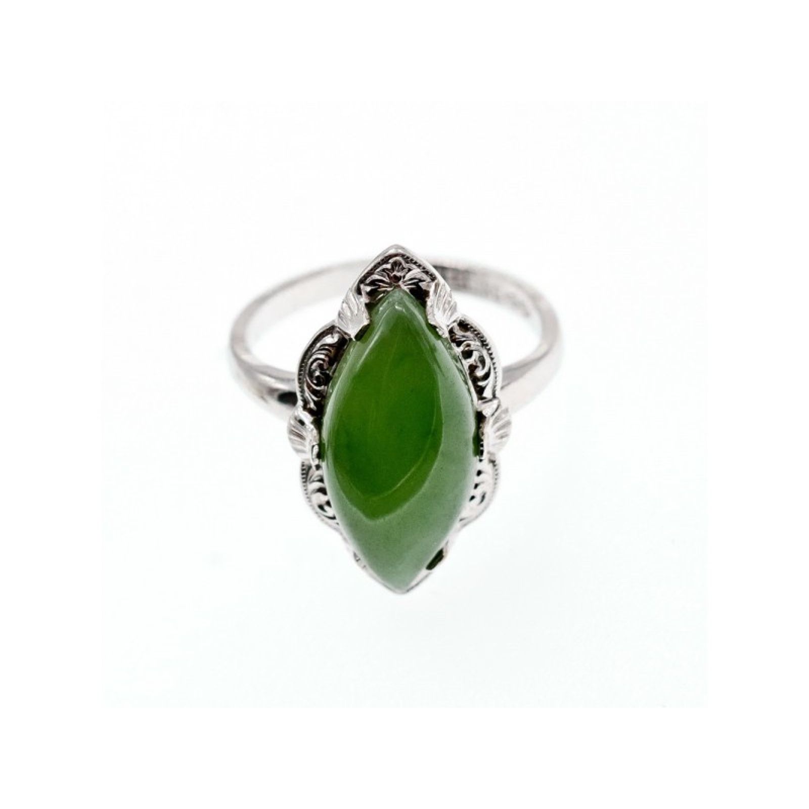 Jewelry 925 STERLING SILVER GREEN NEPHRITE ( JADE ) RING SIZE 7 Size ONE SIZE - 5 Thumbnail