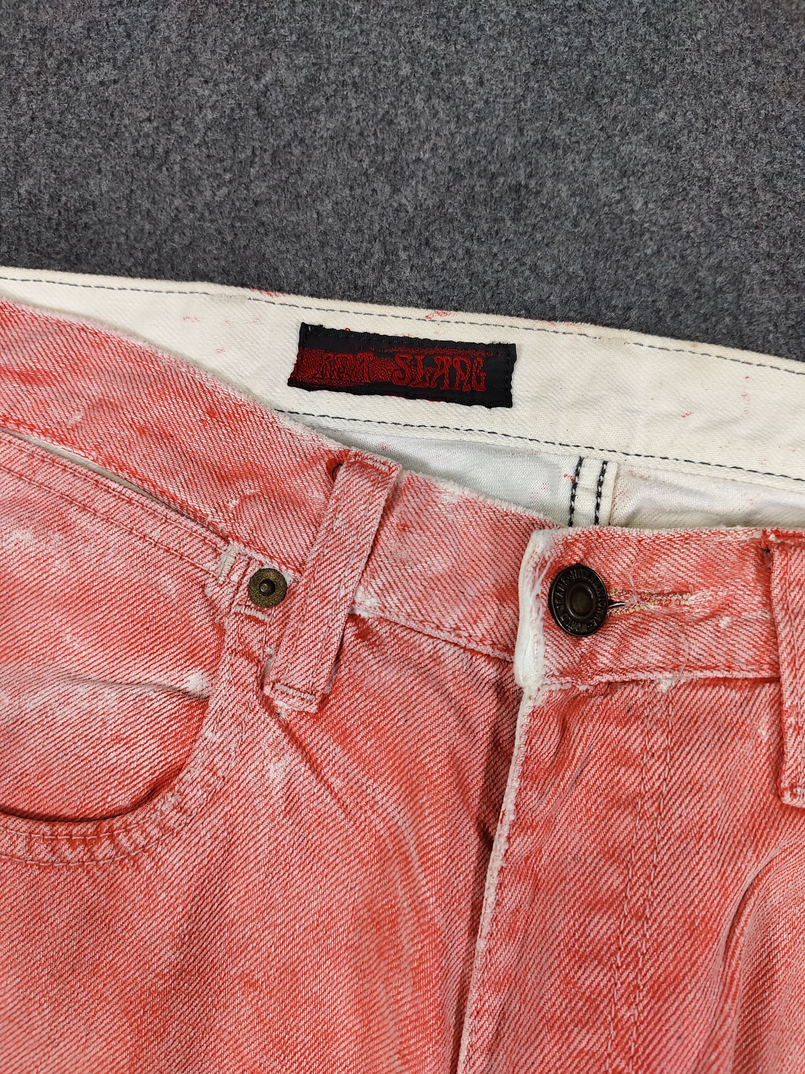 Japanese Brand 00s RNA SLANG 🇯🇵 Red Overdyed Pacthwork Distressed Jeans Size US 30 / EU 46 - 5 Thumbnail