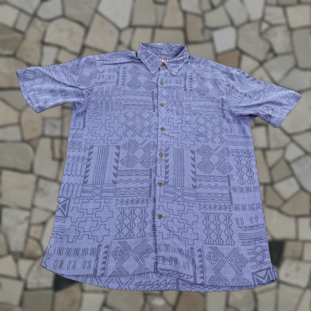 Vintage Kahala Men’s Shirt Button-Up Geometric Aloha Blue Hawaiian Tribal Medium Camp Up Casual Beach Outdoor Tropical Pockets Breathable Easy Care Size US M / EU 48-50 / 2 - 1 Thumbnail