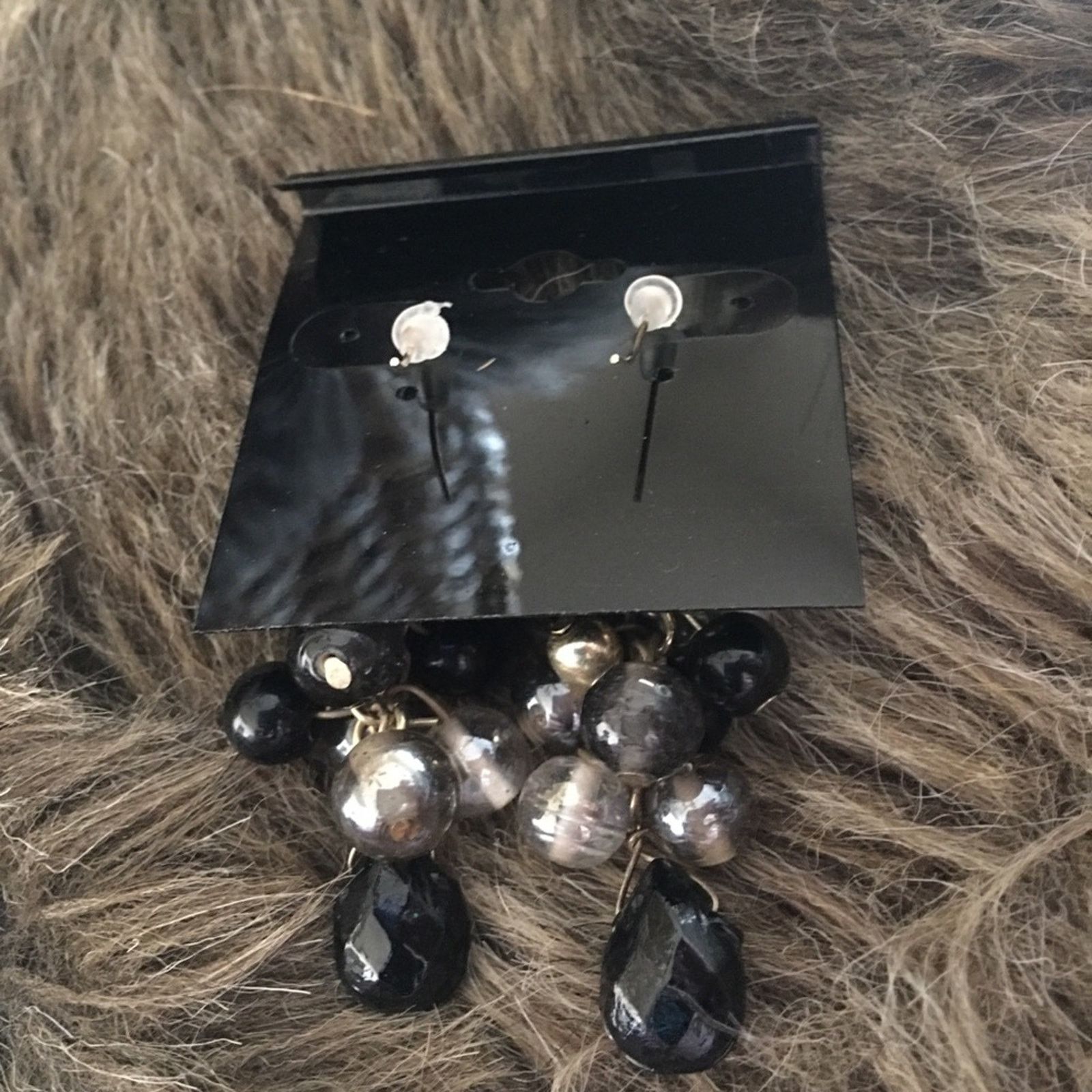 Jewelry Black silver clear glass bead chandelier earrings Size ONE SIZE - 3 Thumbnail