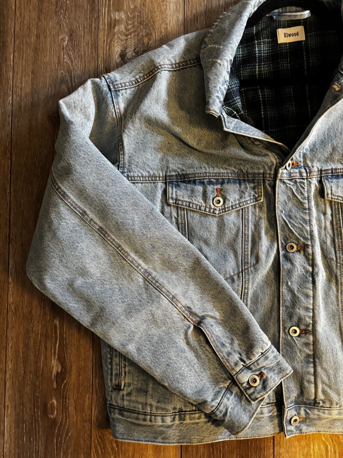 Elwood Oversized Cropped Flannel Jean Jacket Size US L / EU 52-54 / 3 - 4 Thumbnail