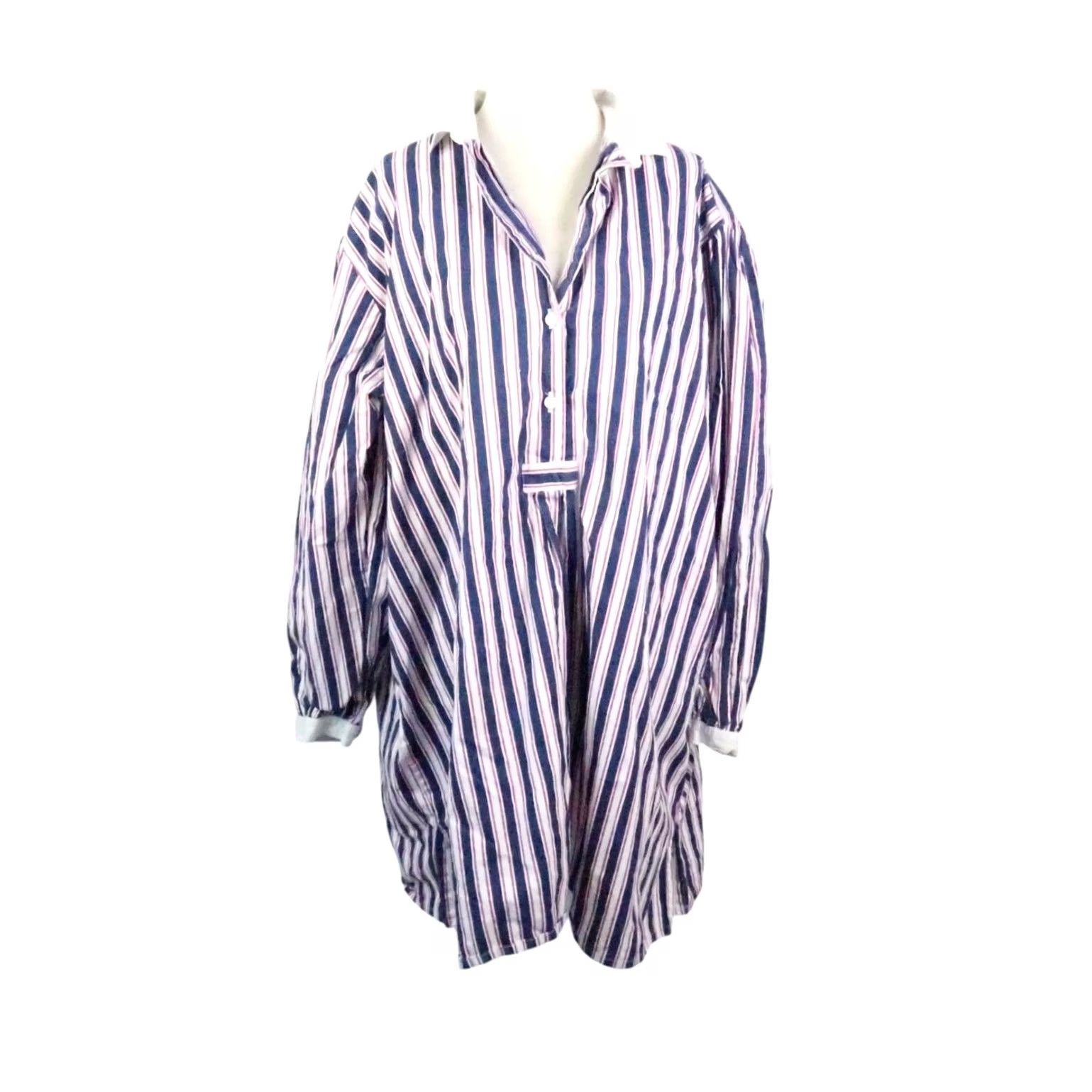Vintage VINTAGE Honors Intimates Sleep Shirt Dress Navy Blue White Stripe Long Sleeve Collared Cotton 90s 80s Womens L Size L / US 10 / IT 46 - 2 Thumbnail