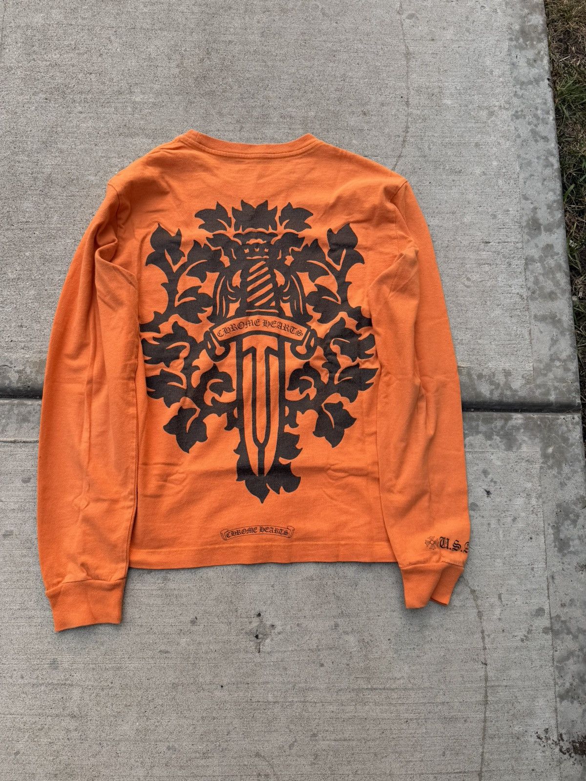 Chrome Hearts CHROME HEARTS LONG SLEEVE DAGGER TEE ORANGE | Grailed