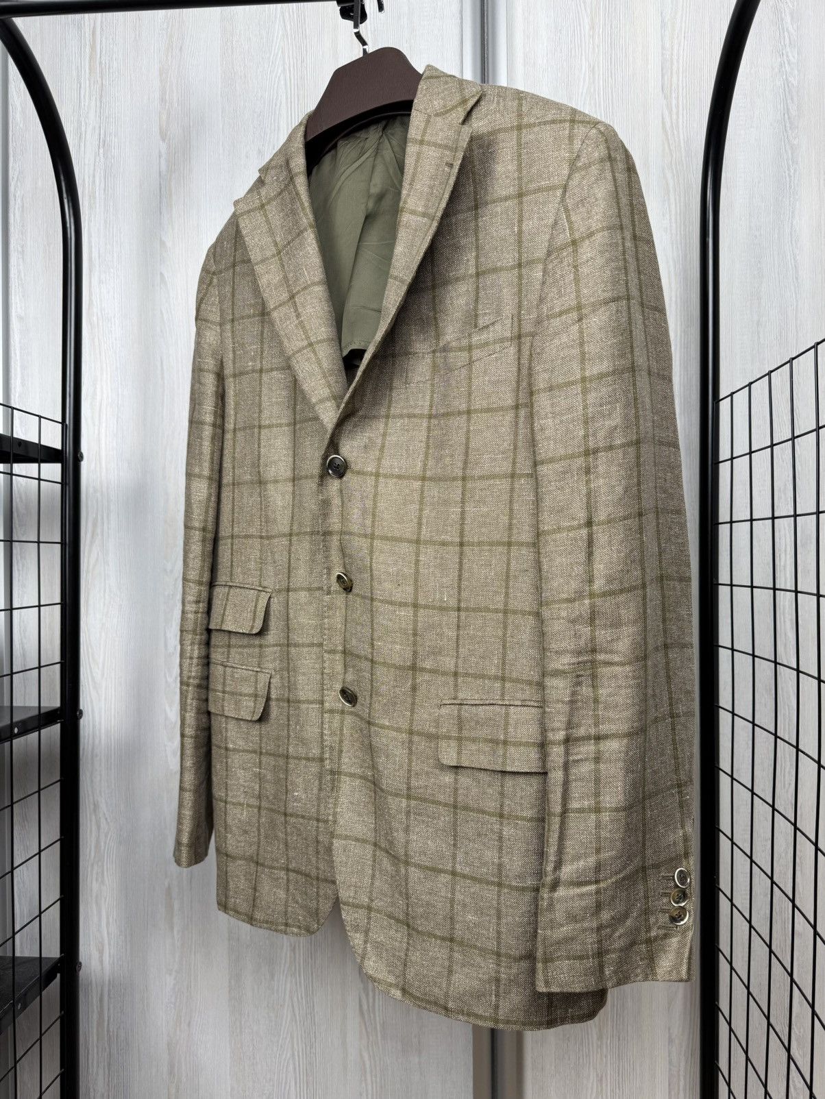 Doriani Doriani Milano beige checkered unlined linen wool blazer Size 44R - 7 Thumbnail