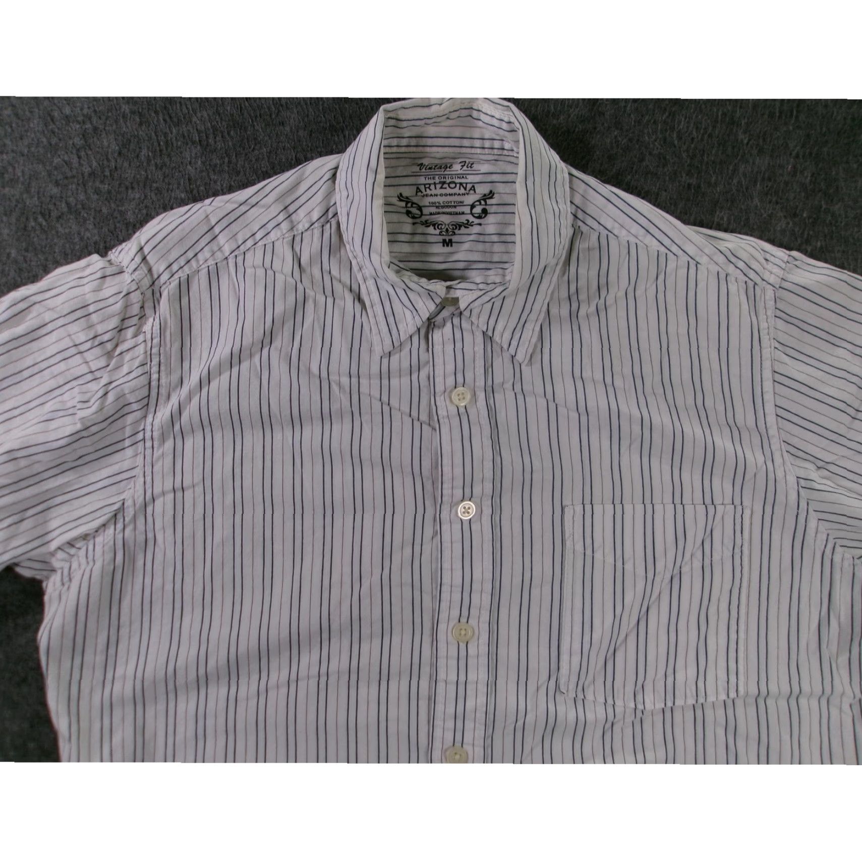 Vintage Arizona Jean Company Mens Medium White Striped Short Sleeve Button-Up Casual Classic Shirt Size US M / EU 48-50 / 2 - 2 Thumbnail