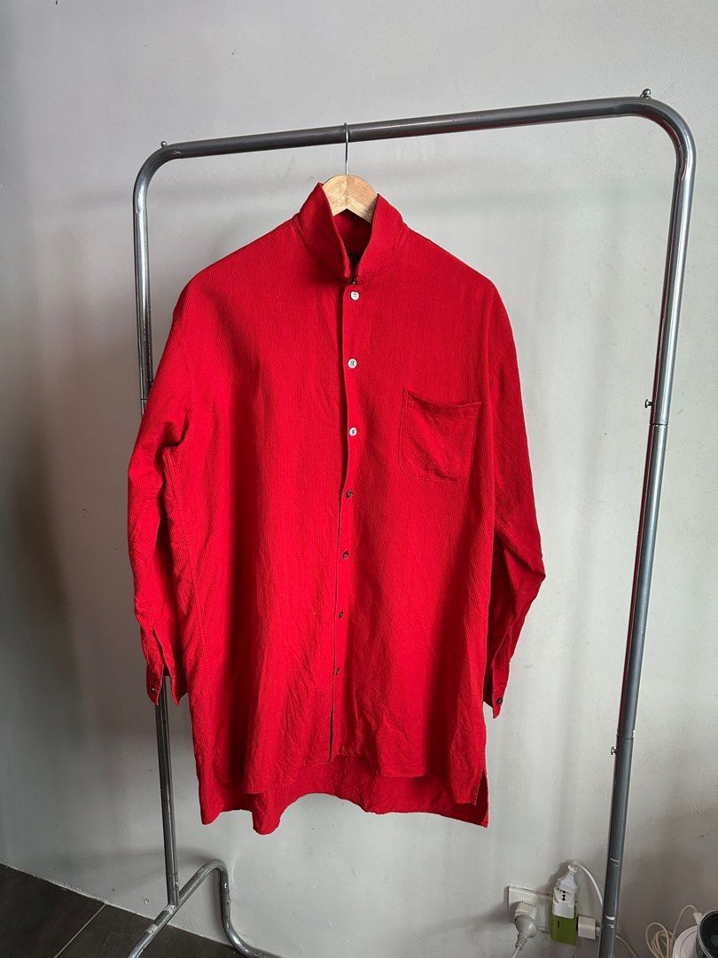 Yohji Yamamoto Y’s for Men Cotton Red Shirt with collar hooks MM B11 006 Size US XL / EU 56 / 4 - 1 Thumbnail