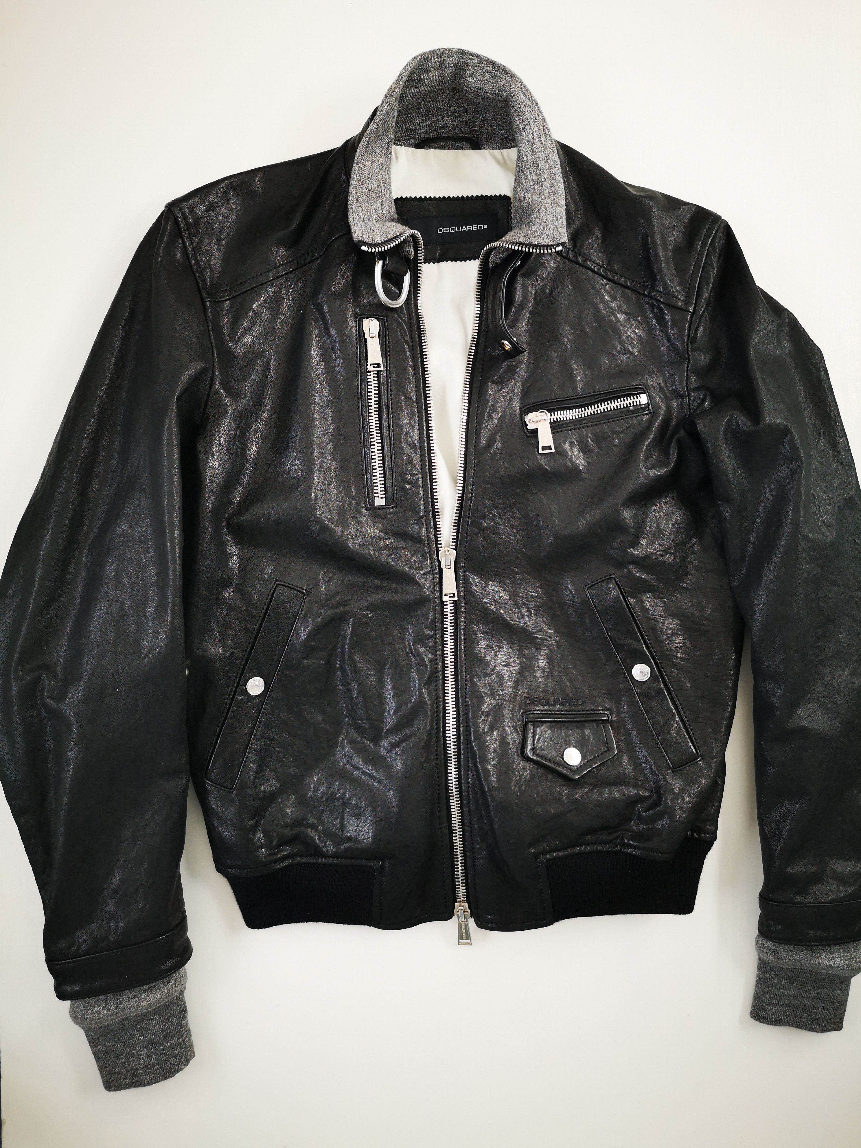Dsquared2 DSQUARED2 BLACK BIKER LEATHER JACKET GREY SLEEVES SZ. M Size US M / EU 48-50 / 2 - 14 Thumbnail