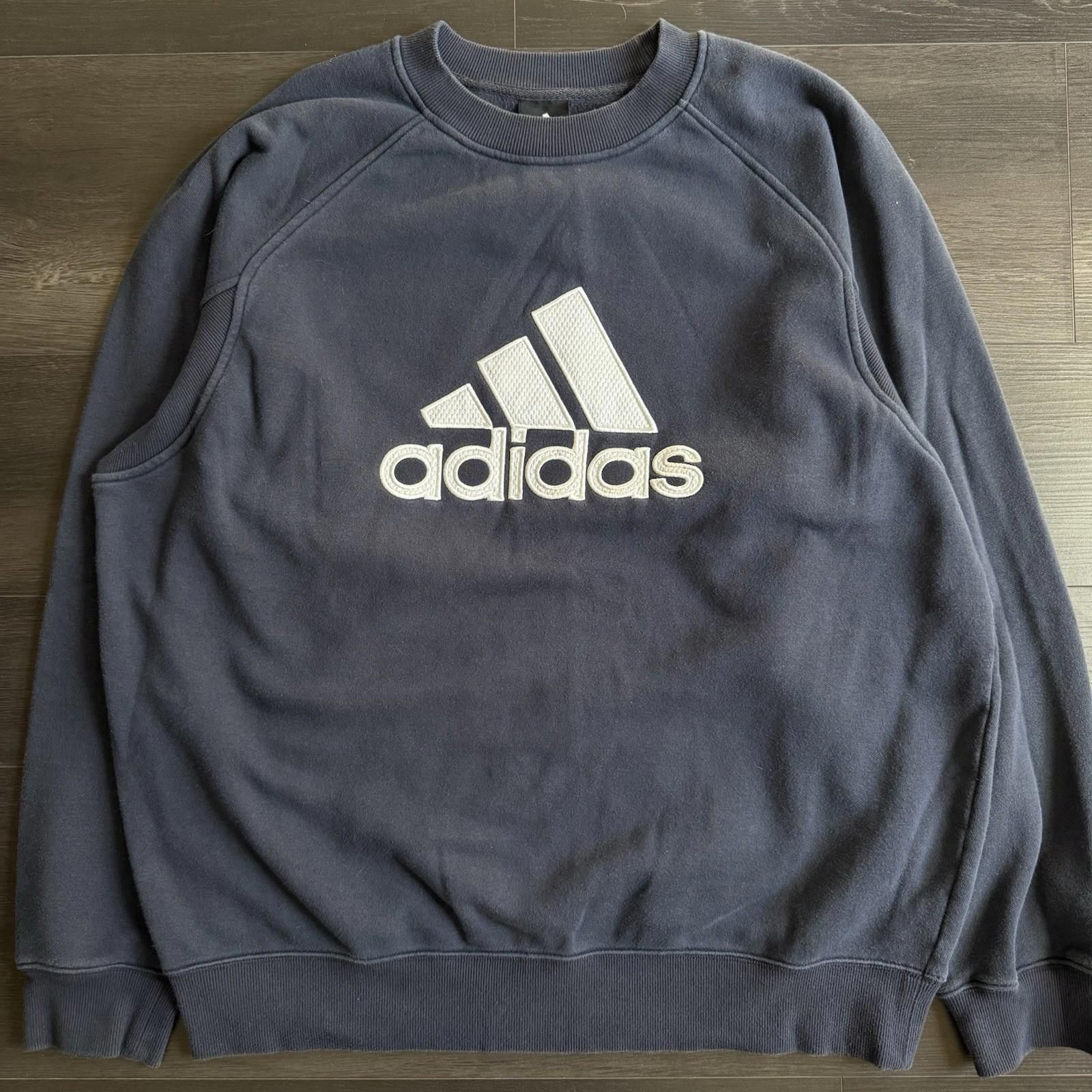 Adidas Vintage Adidas Spellout Crewneck Pullover Sweatshirt Navy XL Size US XL / EU 56 / 4 - 1 Thumbnail