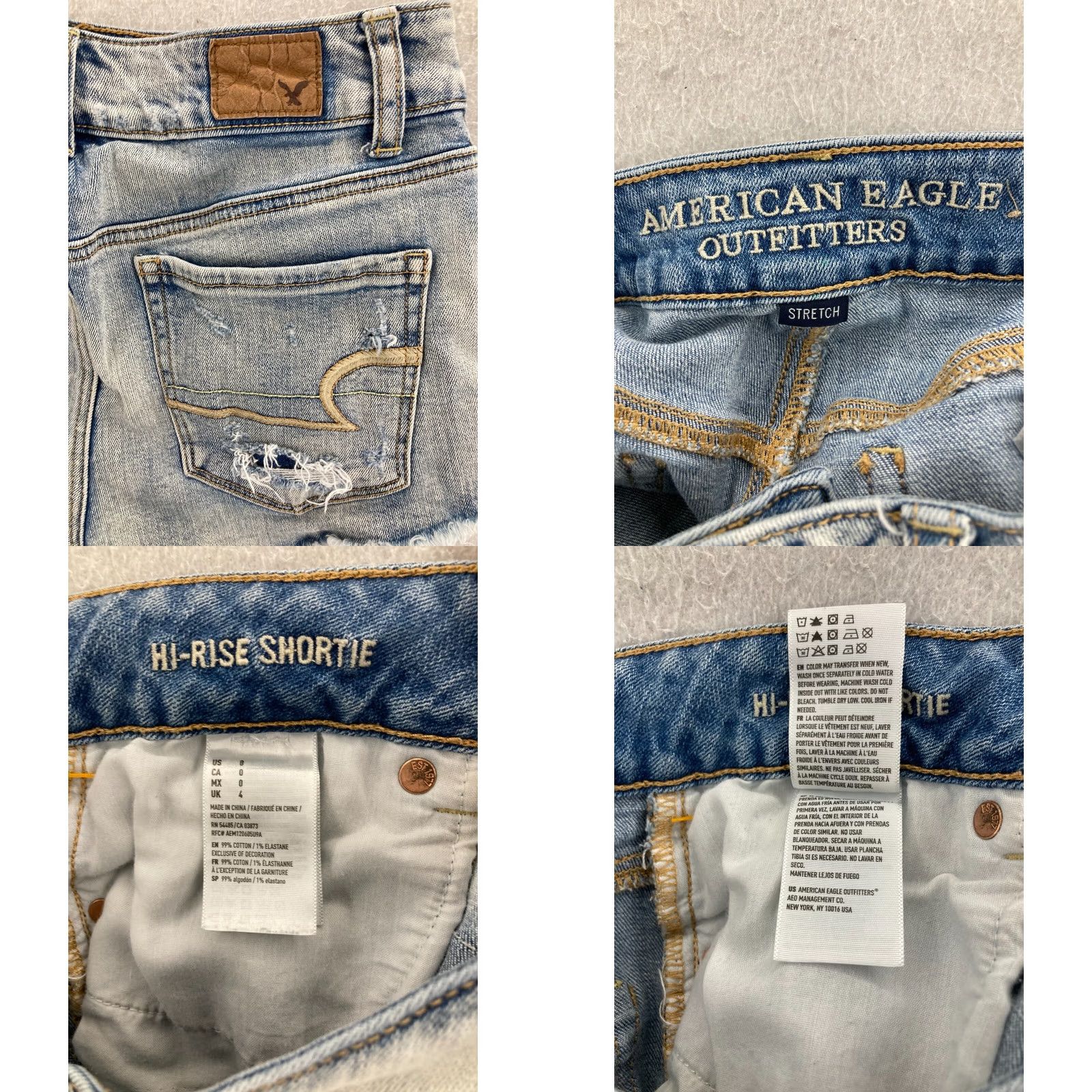 American Eagle Outfitters VINTAGE American Eagle Jean Shorts Womens 0 Blue Hi Rise Shortie Cut Off Stretch Lace Size 25" / US 0 / IT 36 - 8 Thumbnail