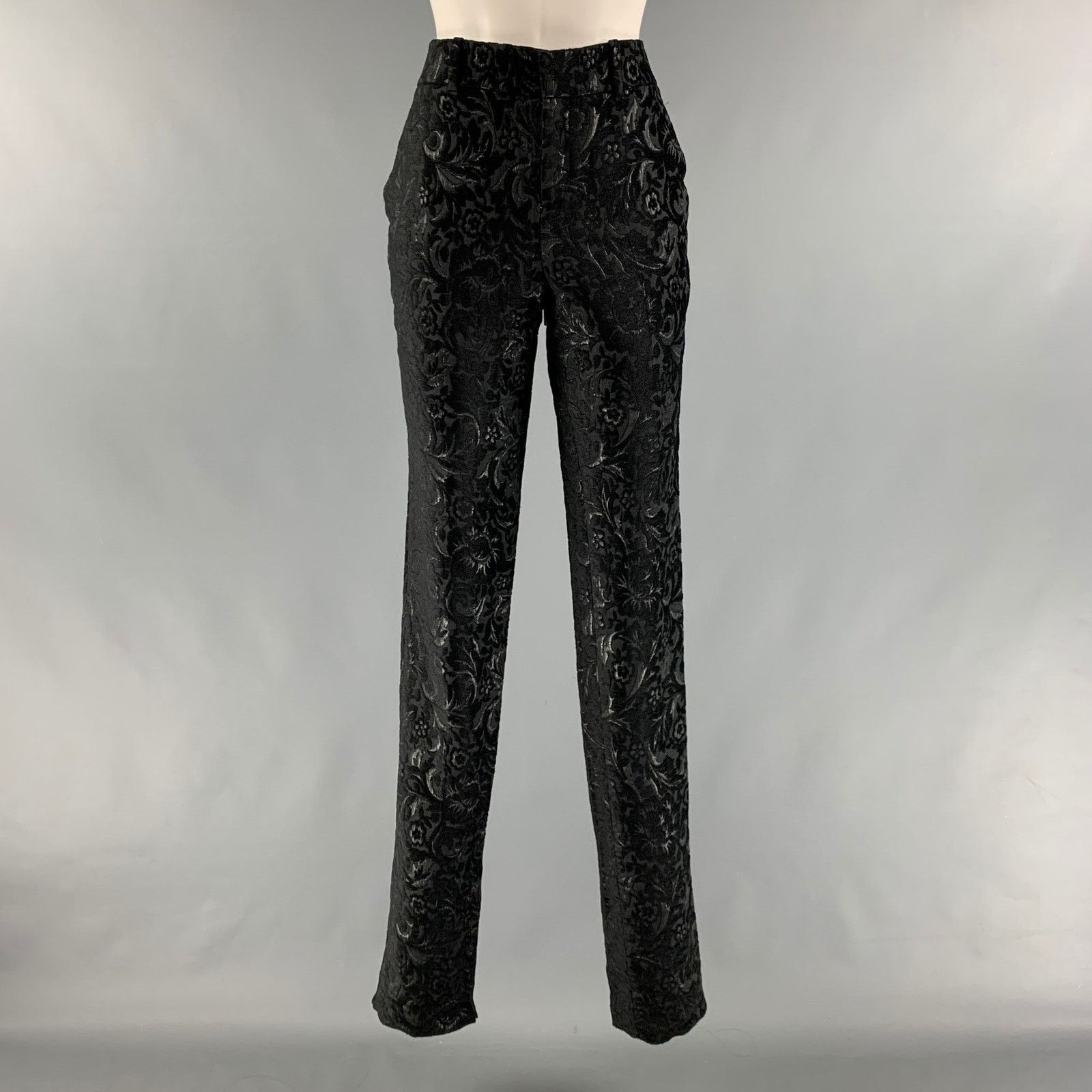 GUCCI Size 4 Black Rayon Blend Jacquard Low Rise Dress Pants