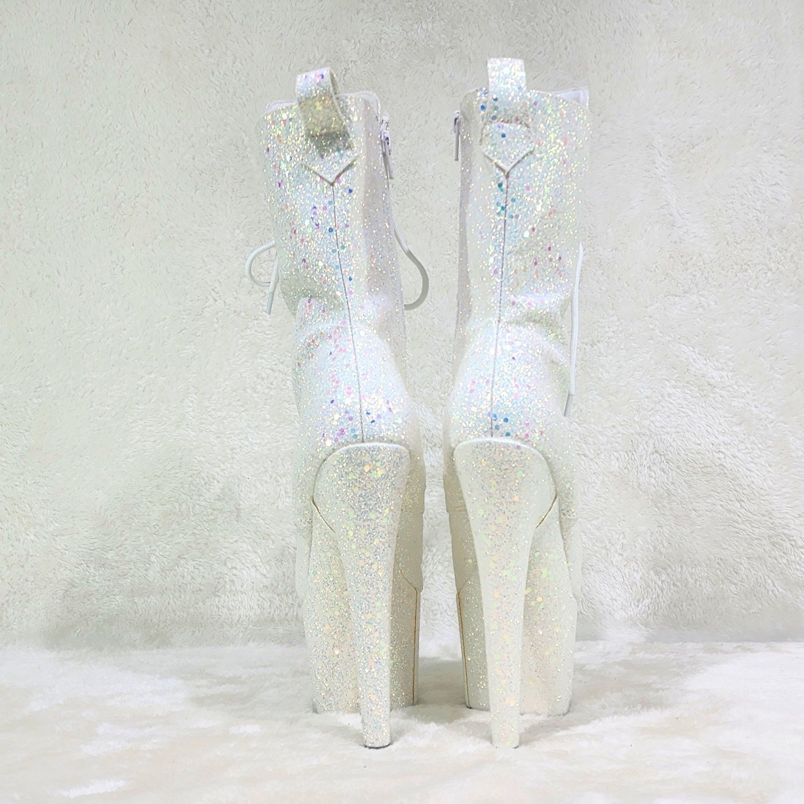 Other Opal White Hologram Sequin Glitter 7" Heel Platform Boots Size US 6 / IT 36 - 4 Thumbnail