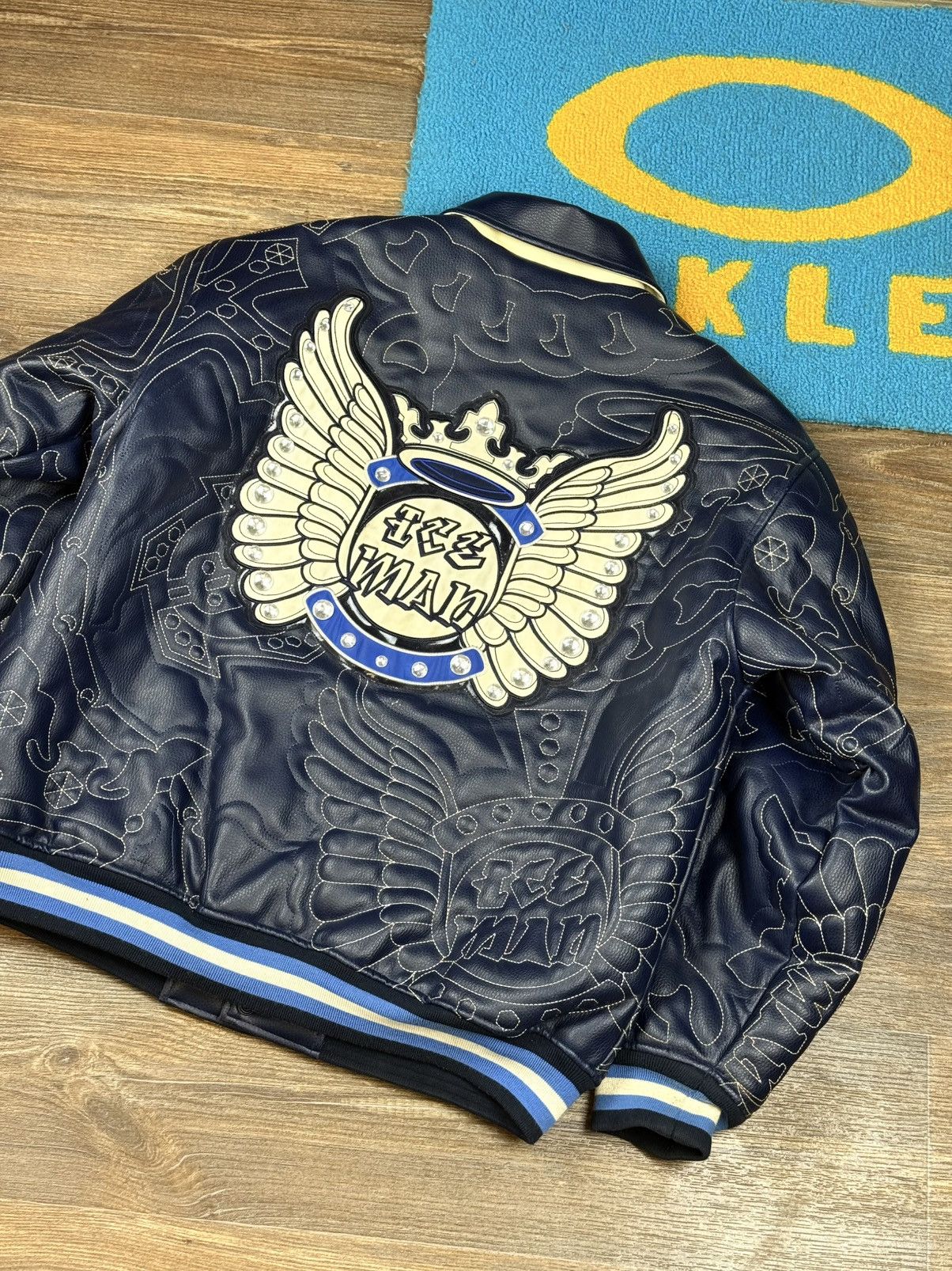 JNCO Raw Blue Ice Man Leather Varsity Jacket Size L Size US L / EU 52-54 / 3 - 15 Thumbnail