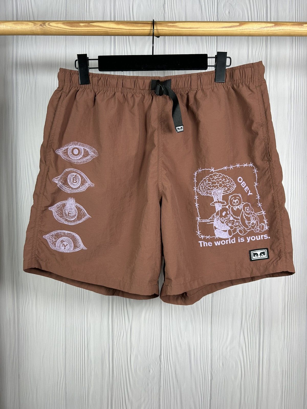 Obey OBEY Easy No Time Brown Nylon Shorts Rare Design Size L Size US 34 / EU 50 - 1 Thumbnail