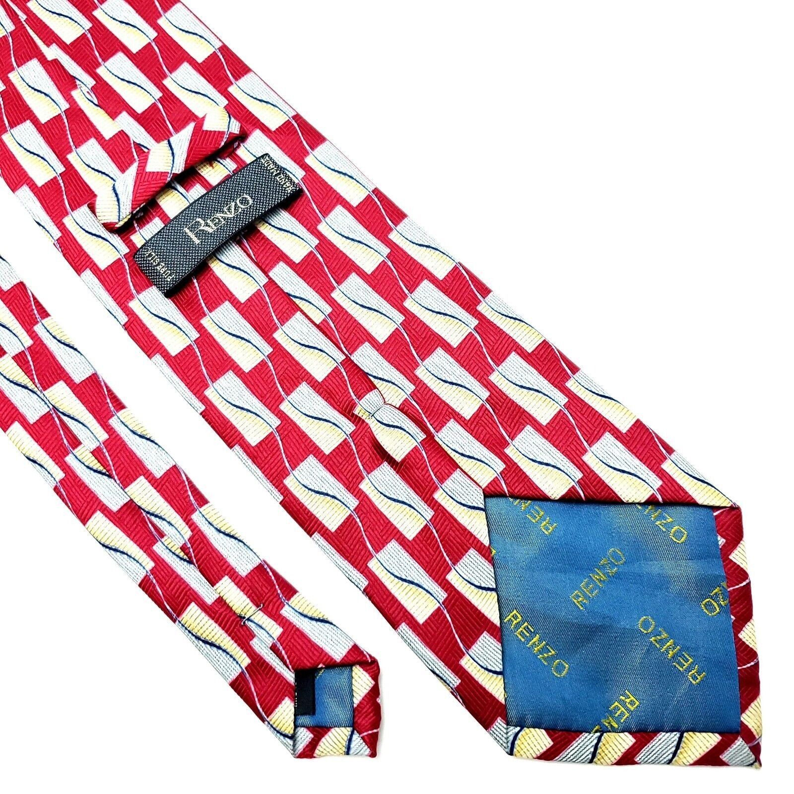 Vintage Renzo Polyester Tie Print Red Geometric Size ONE SIZE - 3 Thumbnail