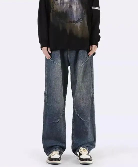 Japanese Brand VIBE Men's wide-leg loose straight patchwork jeans y2k Size US 32 / EU 48 - 1 Thumbnail