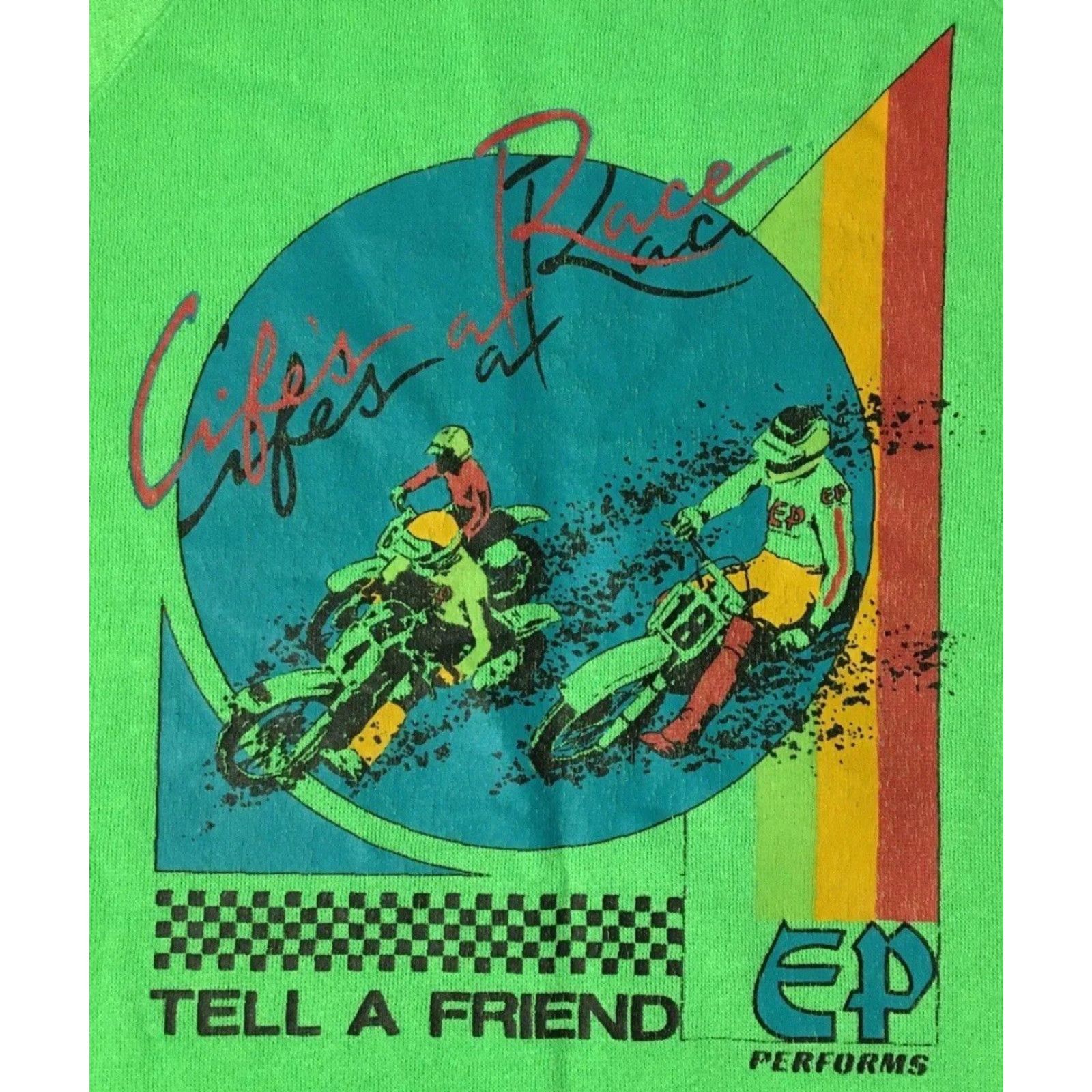 Vintage Vtg 80s EP Performs Life’s A Race Faded Motocross Hoodie M Green Fox Neon 90s Racing Mens Size US M / EU 48-50 / 2 - 3 Thumbnail