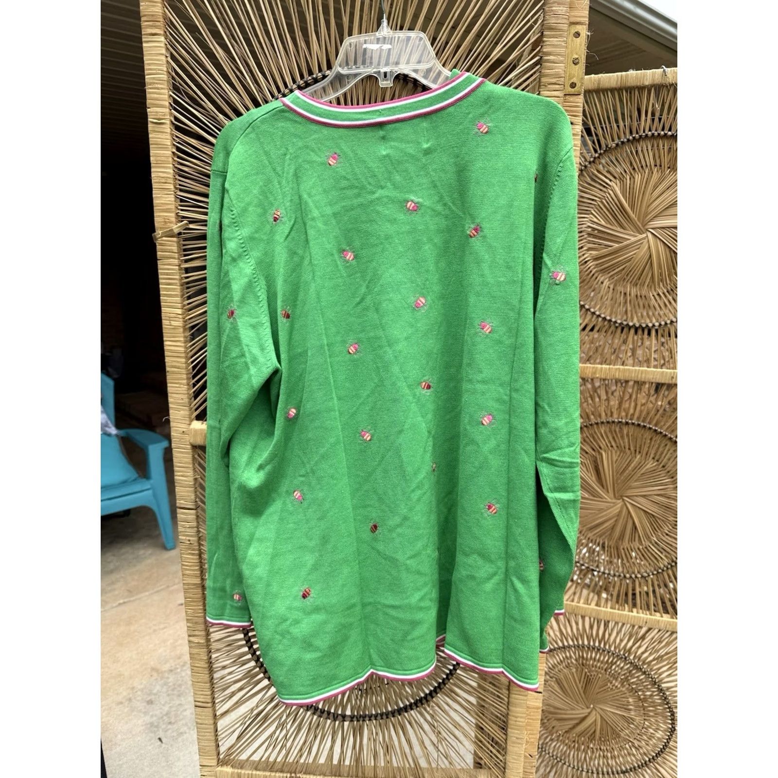 Quacker Factory VINTAGE Quacker Factory Ladies Sweater Cardigan And Tank Set Knit 1X Green Pink Bees Silk Blend Lightweight Long Sleeve Cardigan Womens Plus N/A Size XL / US 12-14 / IT 48-50 - 6 Thumbnail