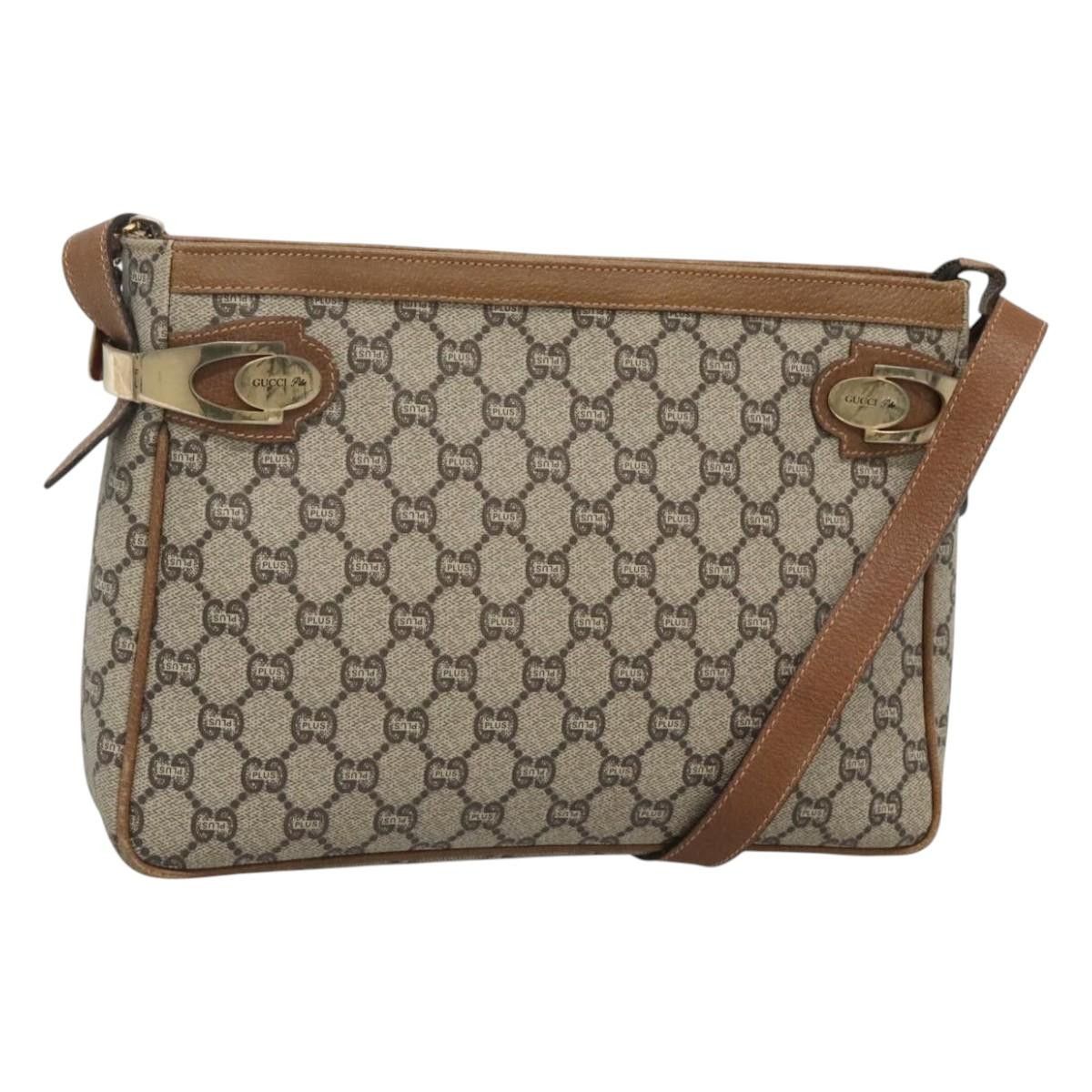 Gucci GG Plus Supreme Shoulder Bag Pvc Leather Beige Gold, Women's