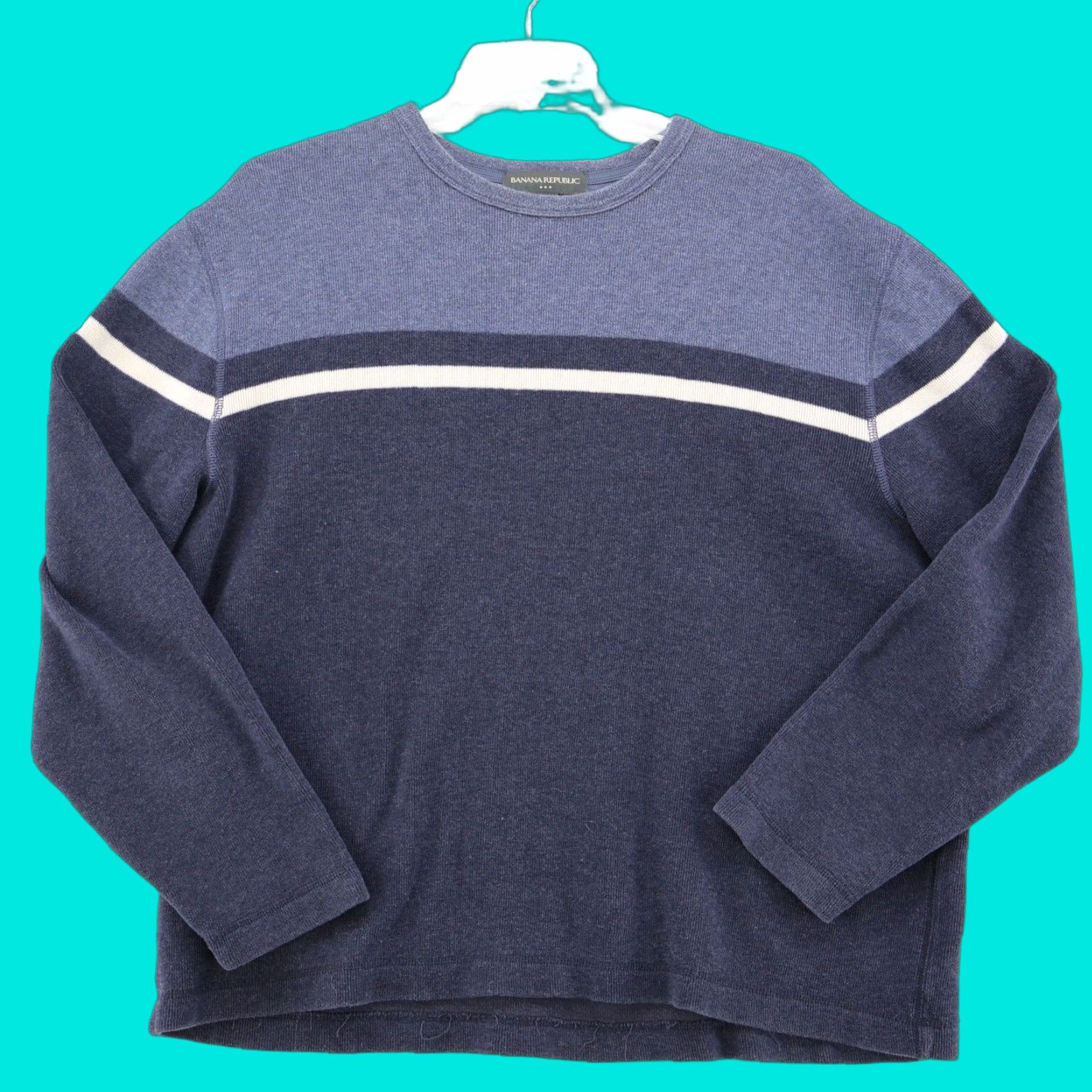 Banana Republic VINTAGE Banana Republic Sweater Men XL Blue Striped Knit Pullover Crew Neck Regular Fit 90s Preppy Y2K Mens Size US XL / EU 56 / 4 - 1 Thumbnail