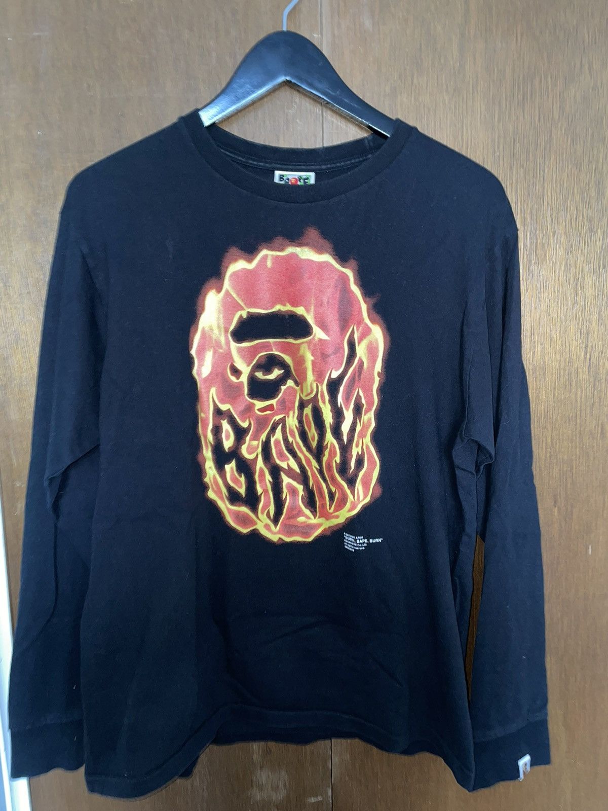 image of Burn Bape Burn L/s Tee in Black, Men's (Size Large)
