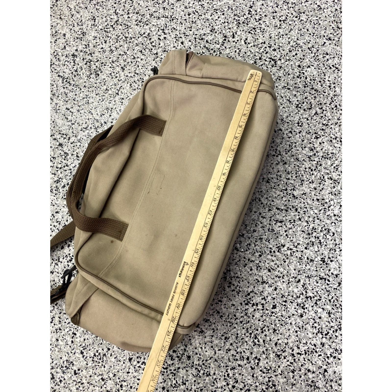 Eddie Bauer VINTAGE Eddie Bauer Ford Motor Duffle Bag Canvas Embossed Leather Travel Medium Tan with Brown Trim Mens Bag Duffle 90s Size ONE SIZE - 6 Thumbnail
