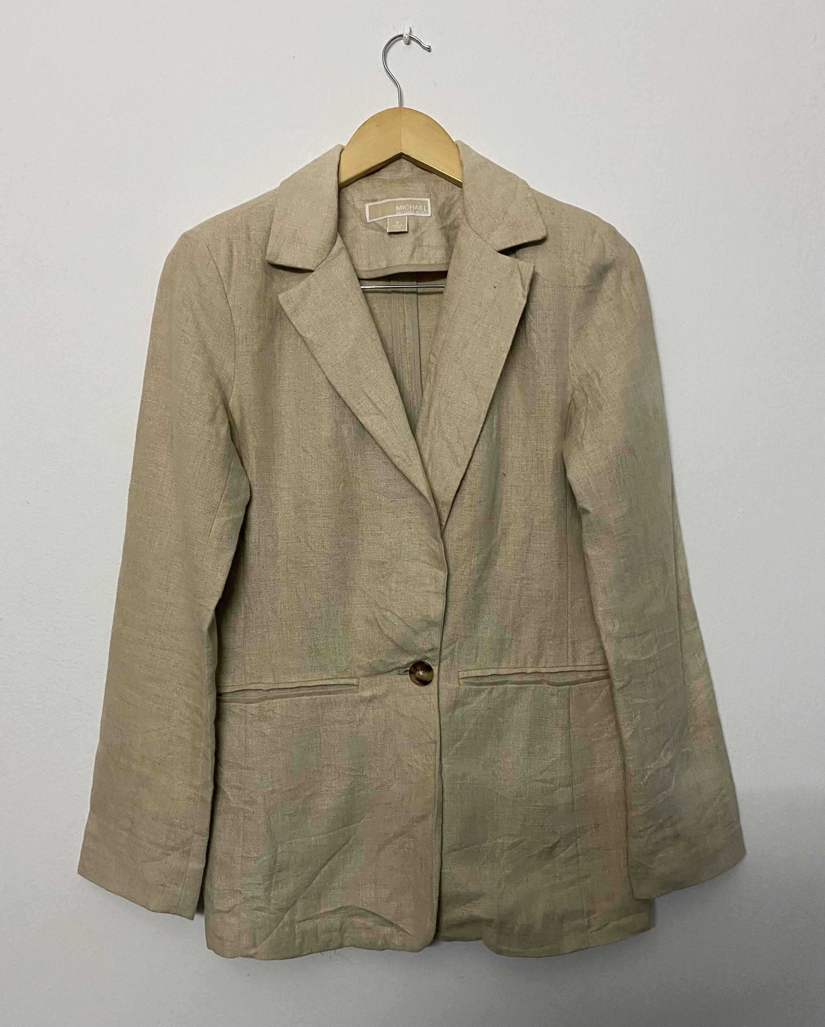 Michael Kors MICHAEL Michael Kors Linen Blend Single Button Blazer - Tan Size S / US 4 / IT 40 - 1 Thumbnail