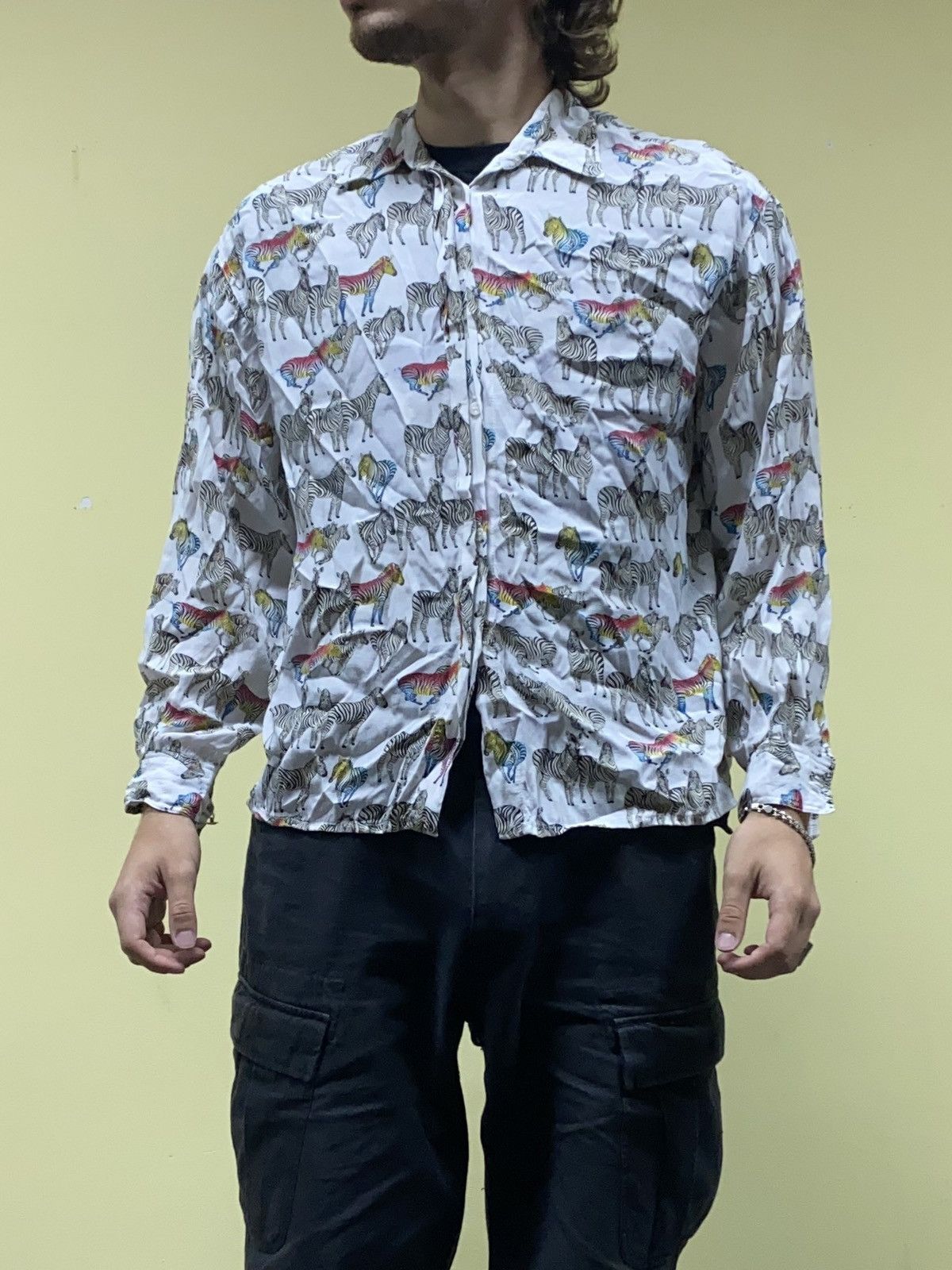 Versace Jeans Couture Versace 🦓 vintage Zebra painted shirt buttons Size L / US 10 / IT 46 - 4 Thumbnail