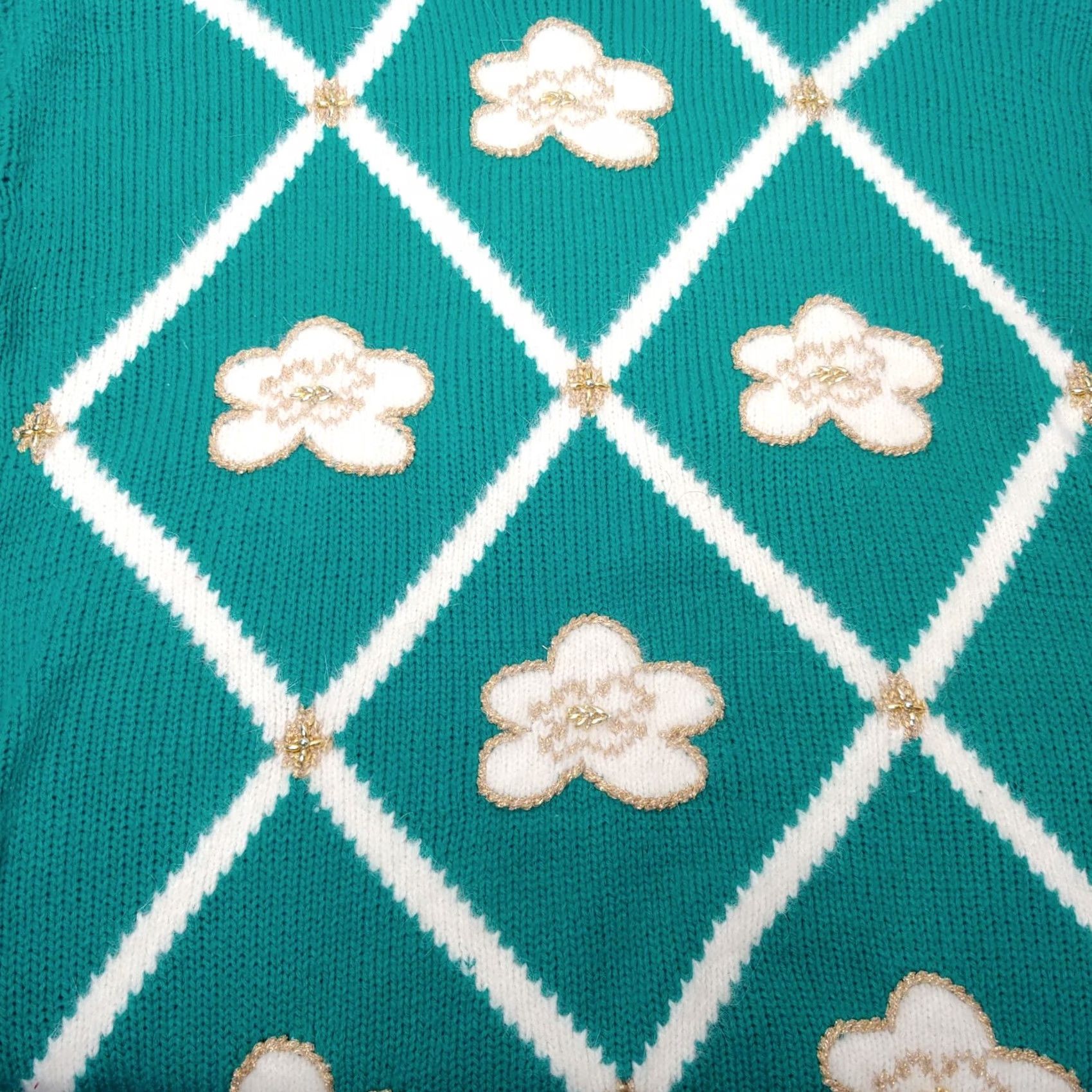 Vintage VINTAGE Dana Scott Sweater L Womens Beaded Flower Cottagecore Teal Green-Blue Crew Neck Long Sleeve Pullover Size L / US 10 / IT 46 - 5 Thumbnail