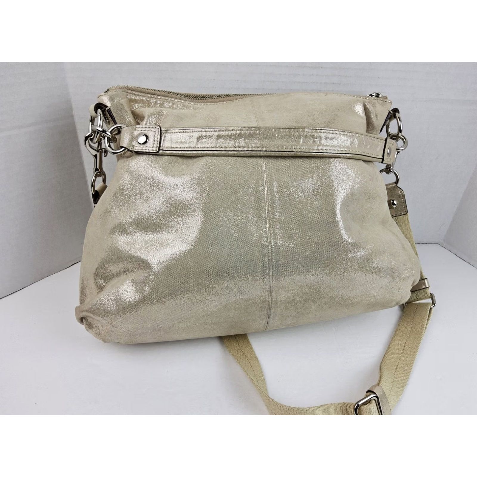 Coach Coach Poppy 2 Way Metallic Shoulder Handbag Purse Women Leather Ivory Metallic 14x12x3 Womens Size ONE SIZE - 4 Thumbnail