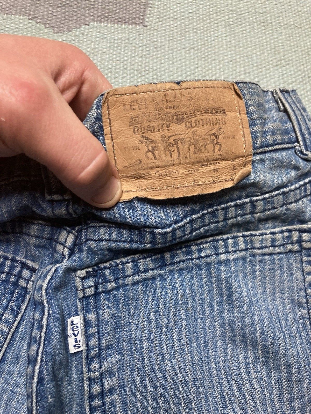 Levi's × Vintage 70s Levis jeans pinstripe white tab tapered women 24x26.5 Size 24" / US 00 / IT 34 - 4 Thumbnail