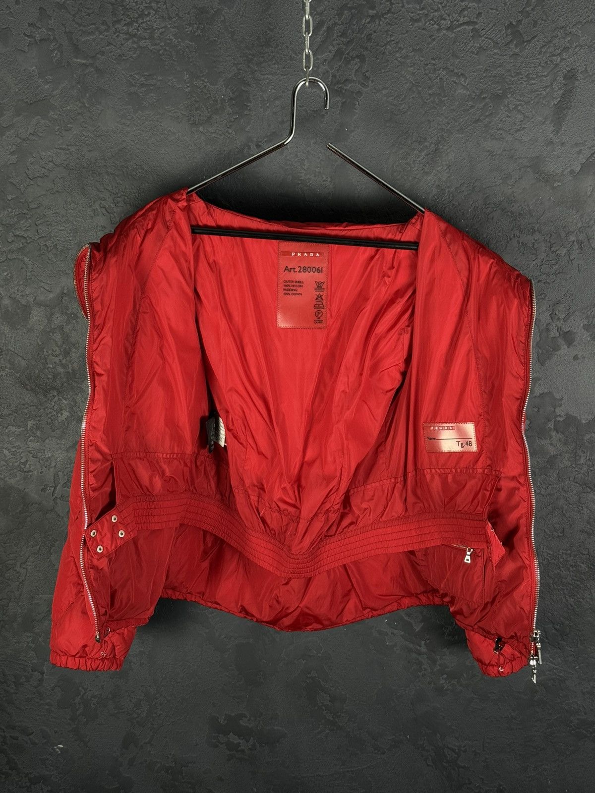 Prada 2008 Prada Red Diamond Women’s Quilted Puffer Jacket Size XL / US 12-14 / IT 48-50 - 17 Thumbnail