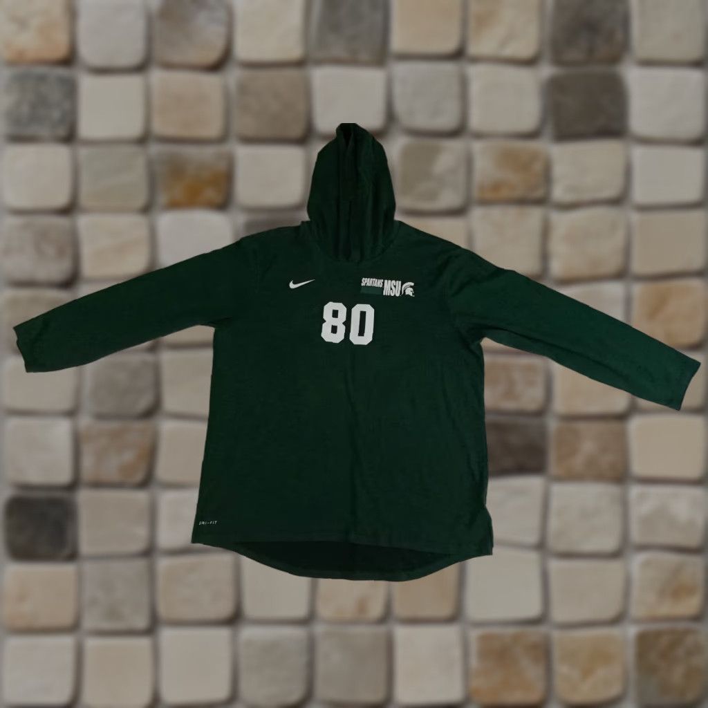 Nike VINTAGE Michigan St. Spartans #80 Nike Hoodie Tee Dri-fit XL Lightweight Green Unisex Adults Mens Womens Boys Girls Size US XL / EU 56 / 4 - 1 Thumbnail