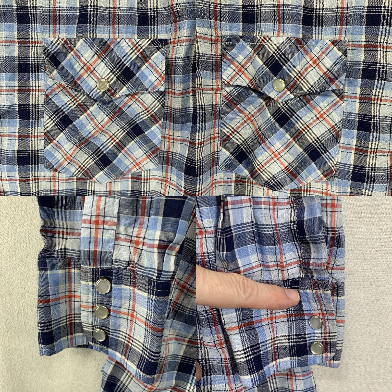 Vintage Western Pearl Snap Shirt Mens Medium Blues Red Plaid Long Sleeve Thin FLAWS Size US M / EU 48-50 / 2 - 8 Thumbnail