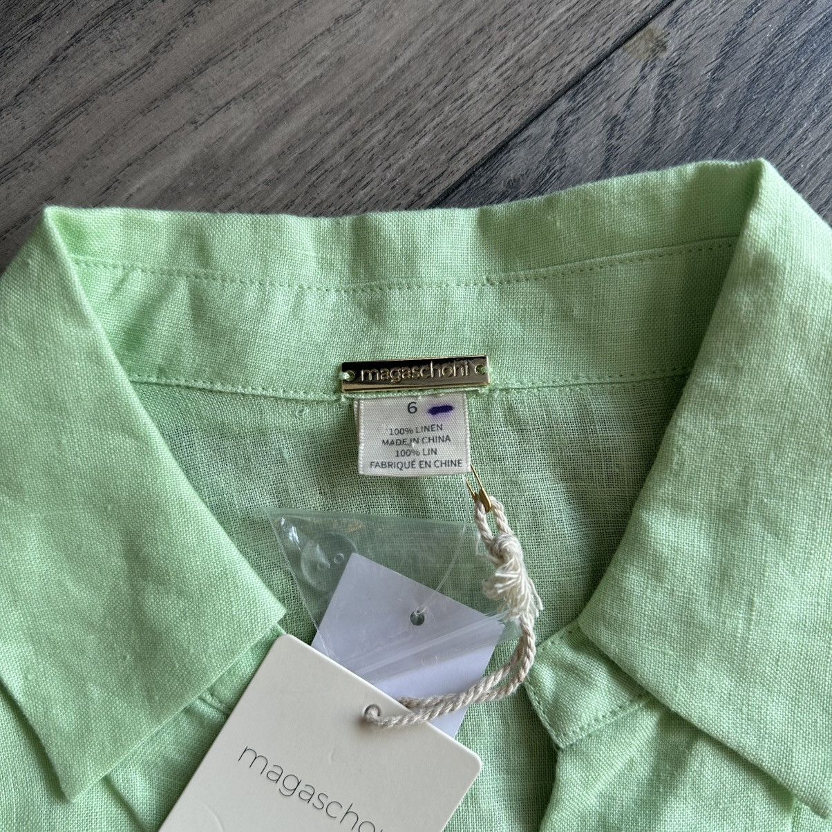 Magaschoni Magaschoni Pistachio Green Linen Long Sleeve Wrap Midi Dress Size M / US 6-8 / IT 42-44 - 5 Thumbnail
