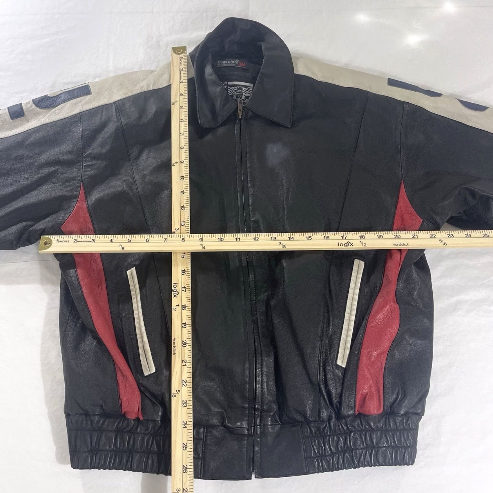 Vintage VINTAGE Extreme Leather Jacket Biker Men's L Black AMERICAN FLAG Pockets Zip 90s Halloween? Size US L / EU 52-54 / 3 - 3 Thumbnail
