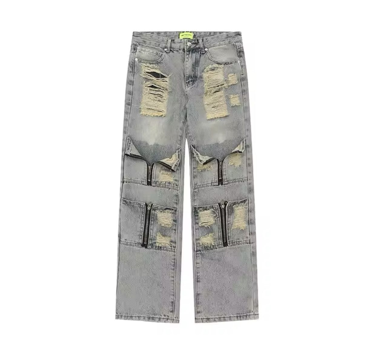 Multi Zipper Pocket Washed and Perforated Jeans