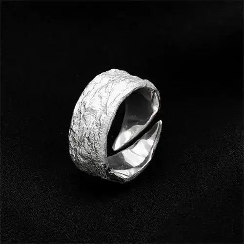 Jewelry x Ring Gold Plated Vintage Fault Stone Vein Index Finger Ring 925 Silver, Men's